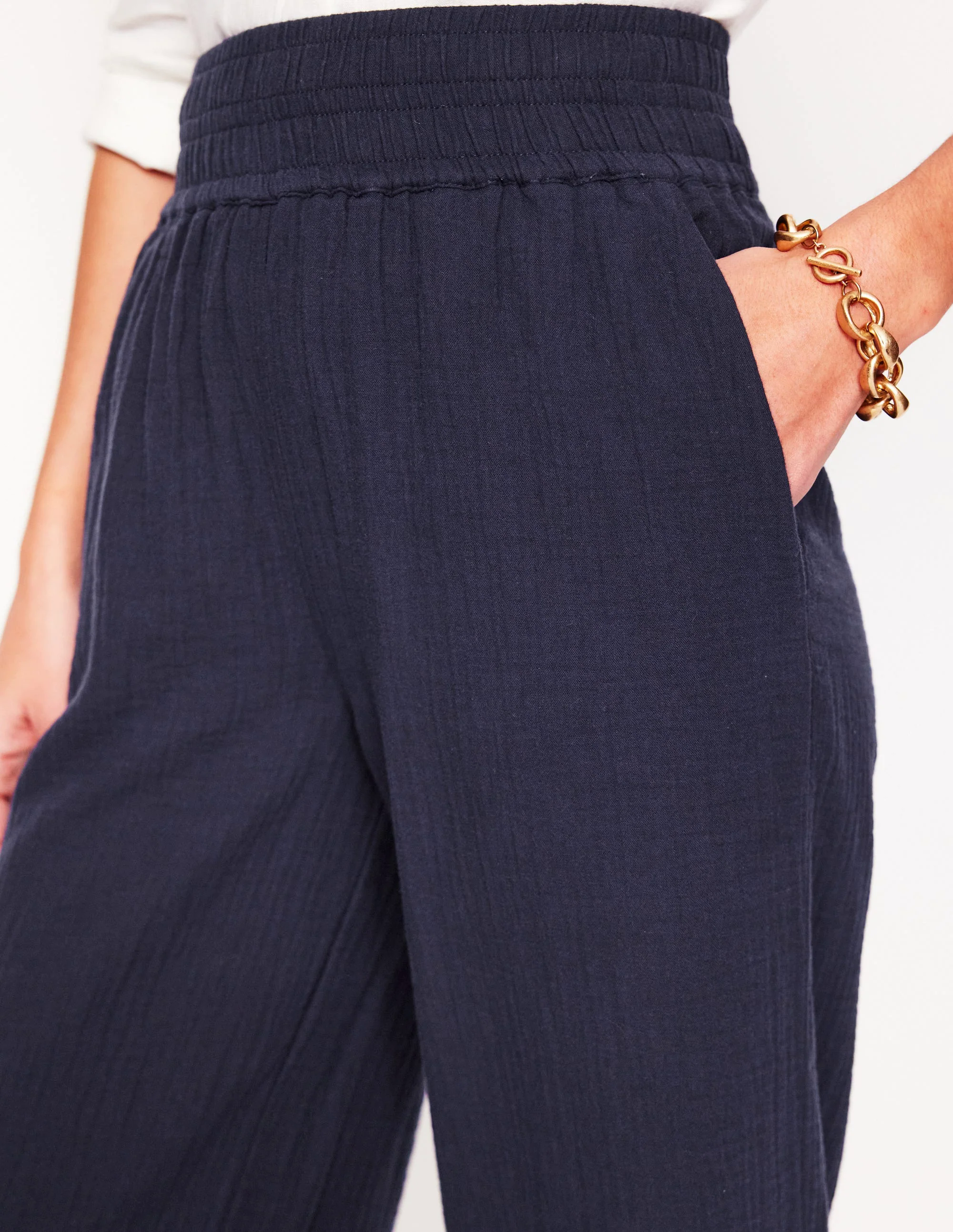 Cropped Double Cloth Pants-Navy