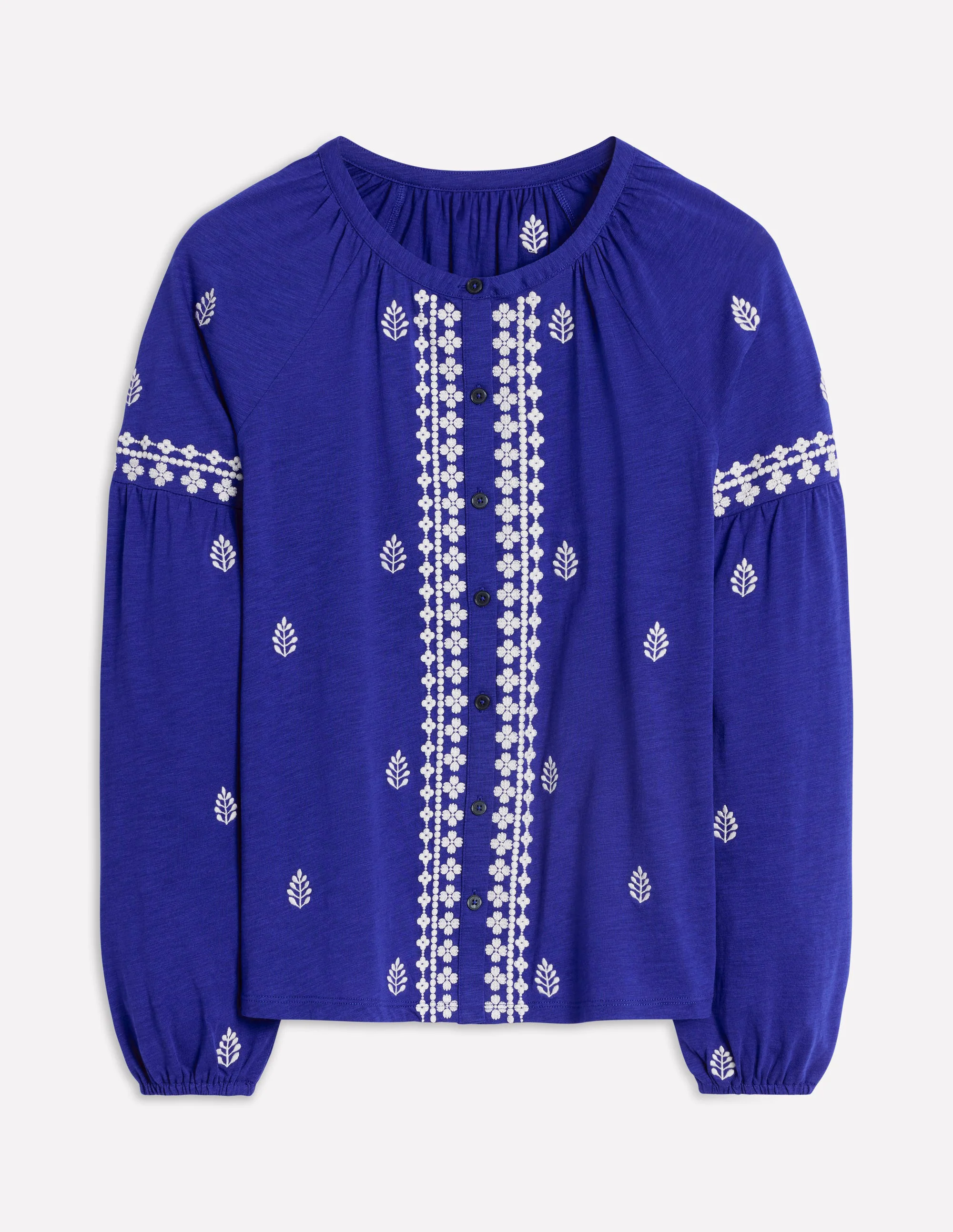 Embroidered Seam Sleeve Shirt-Bright Blue