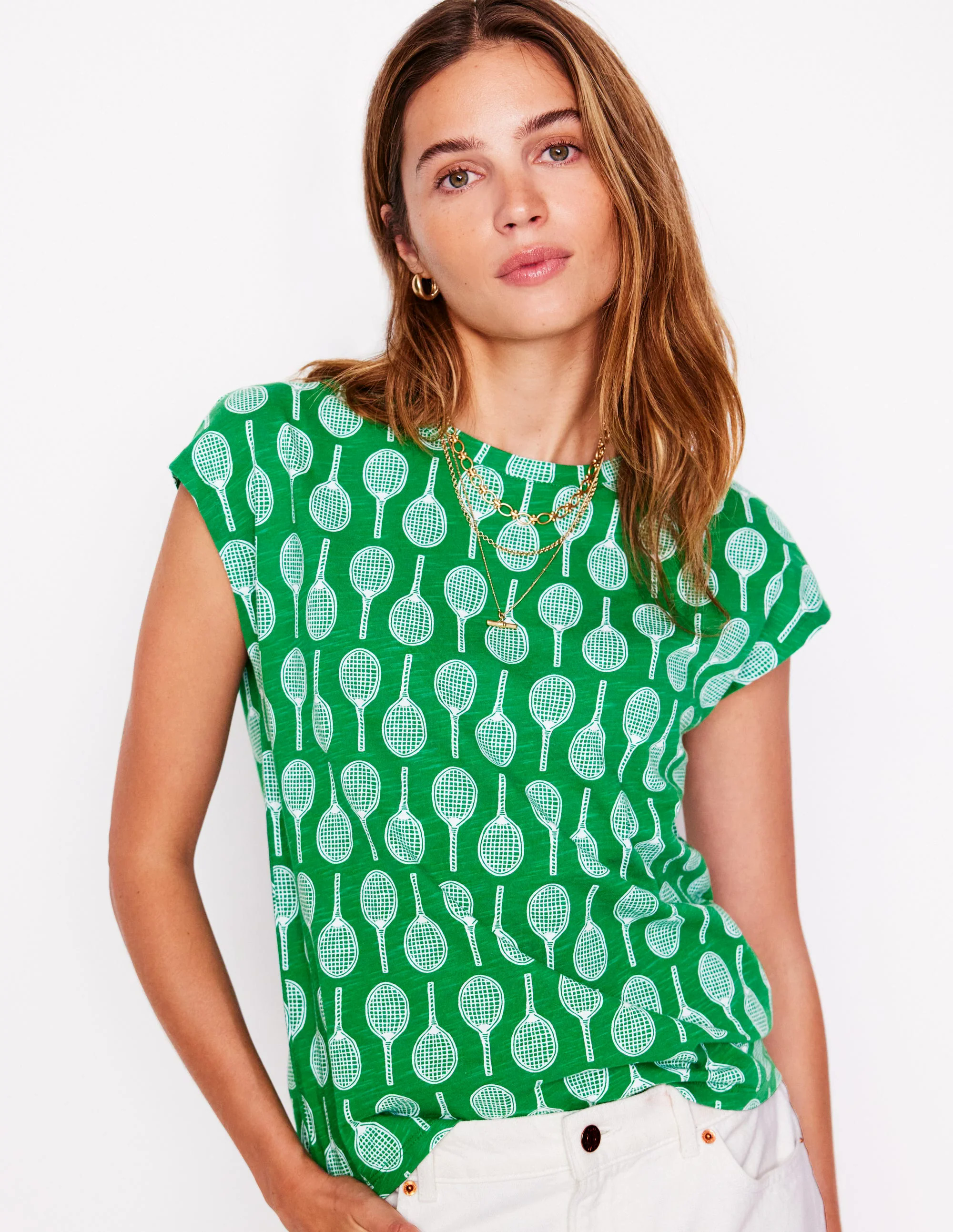 Louisa Slub T-Shirt-Rich Emerald, Tennis