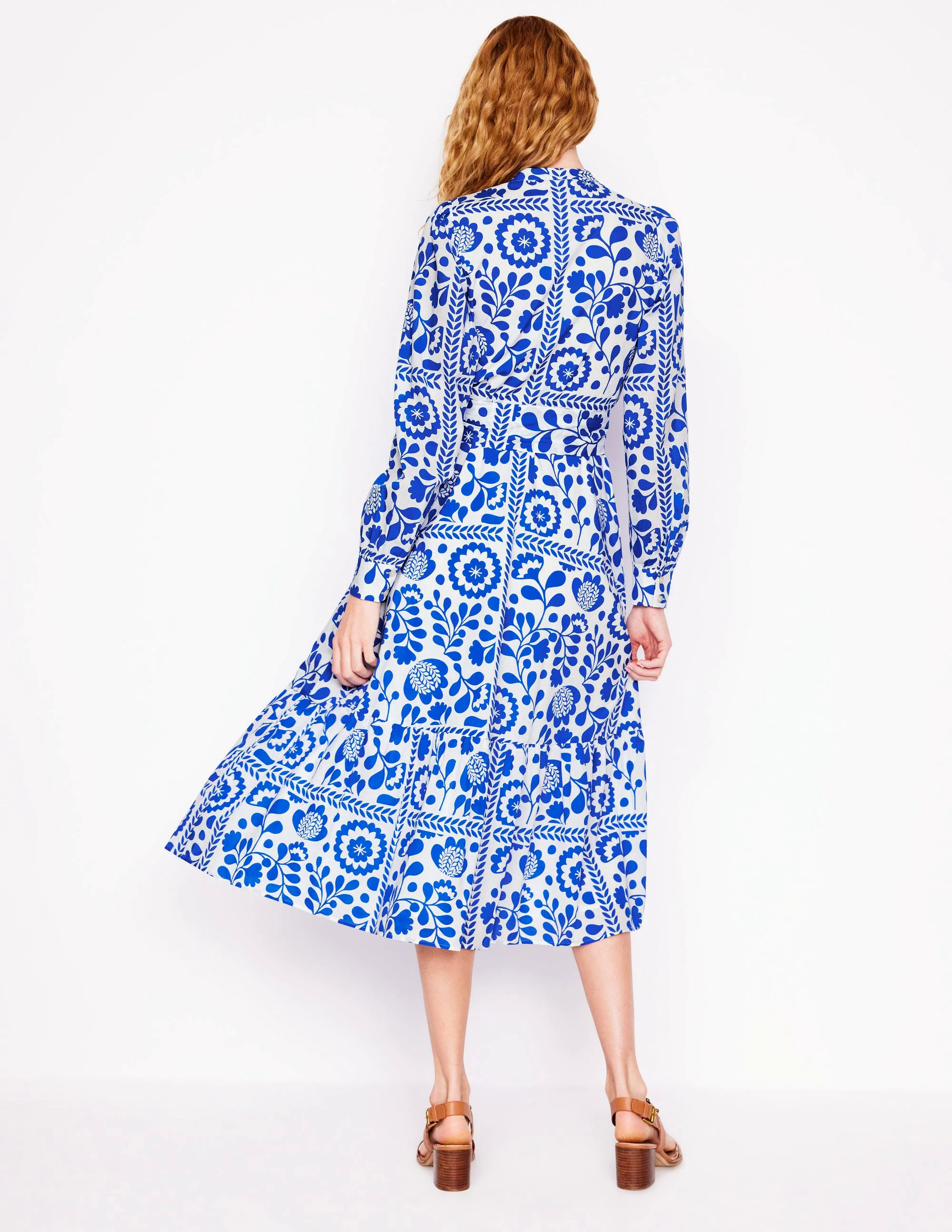 Mia Tiered Shirt Dress-Gallery Blue, Vine Tile