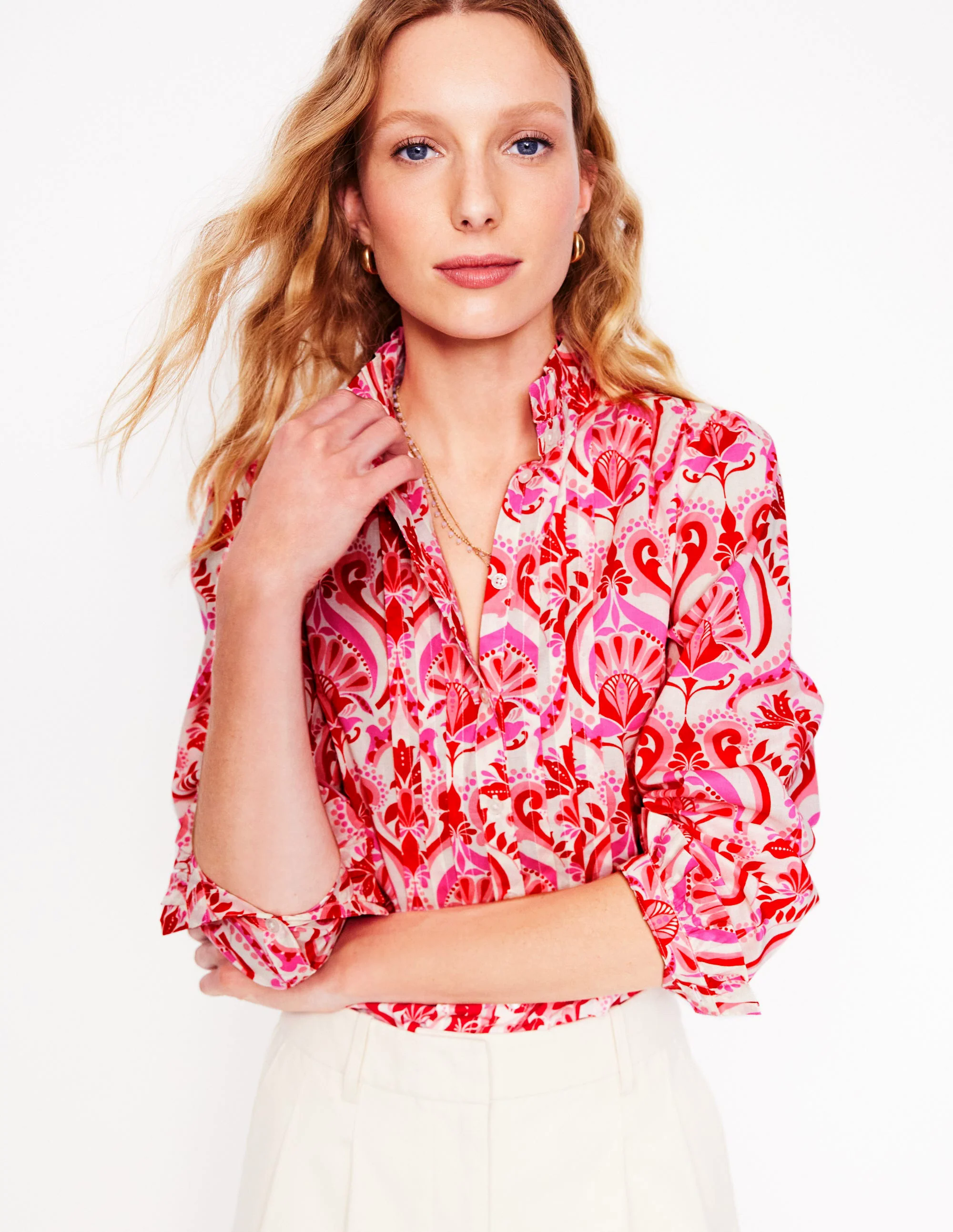 Felicity Cotton Blouse-Poppy Red, Ornamental Floral