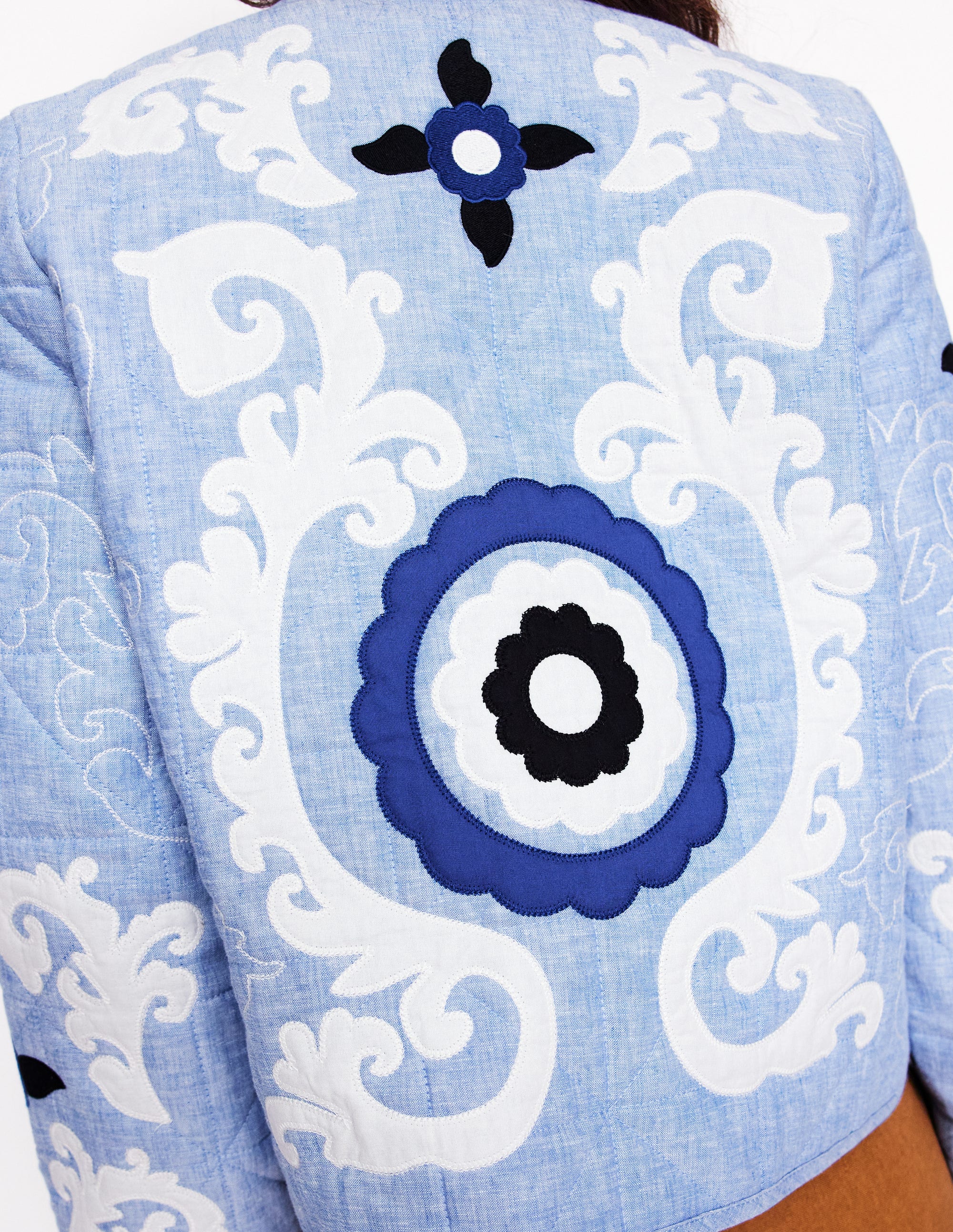 Chelsea Embroidered Jacket-Grey Blue Chambray