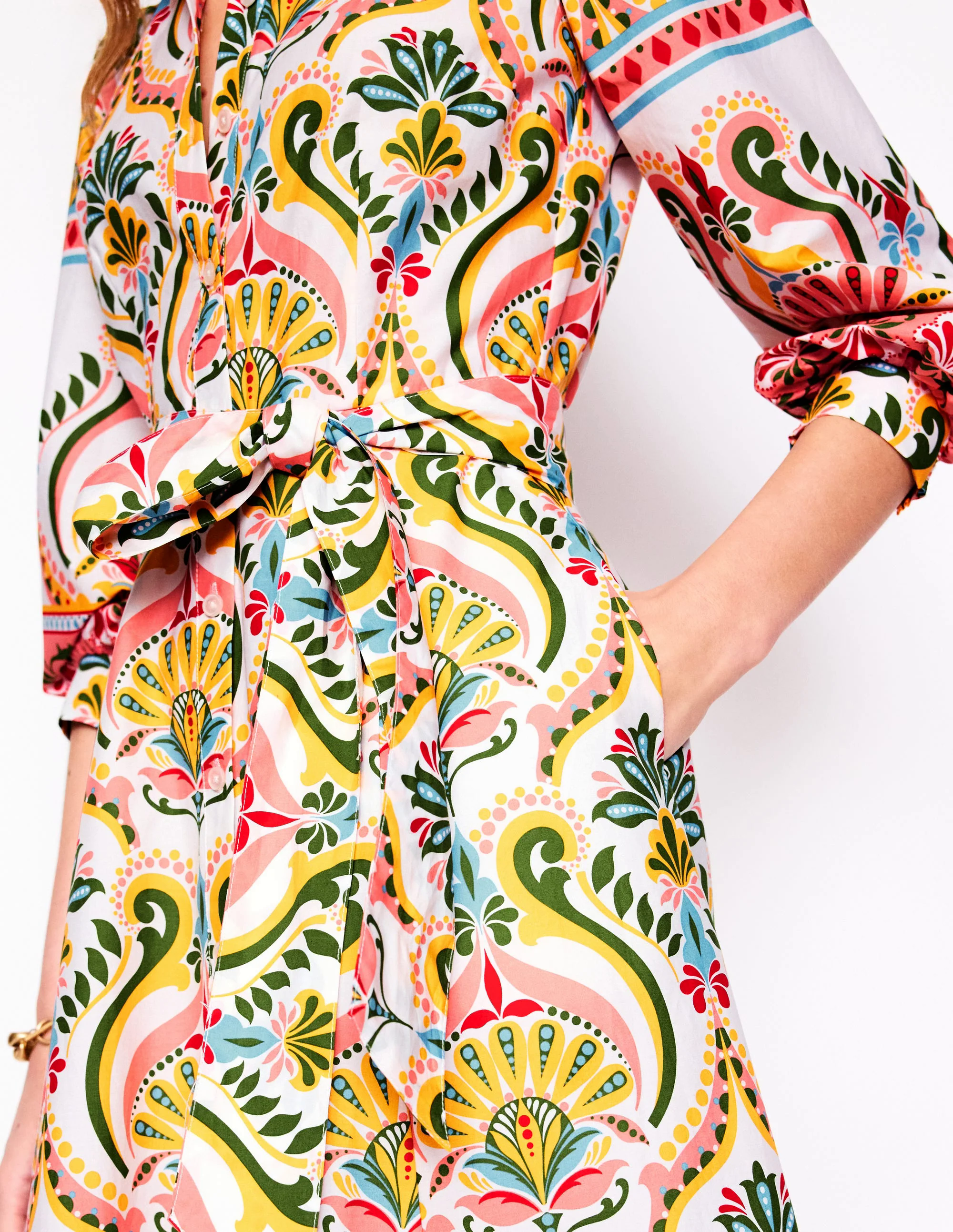 Clara Cotton Shirt Dress-Multi, Ornamental Floral