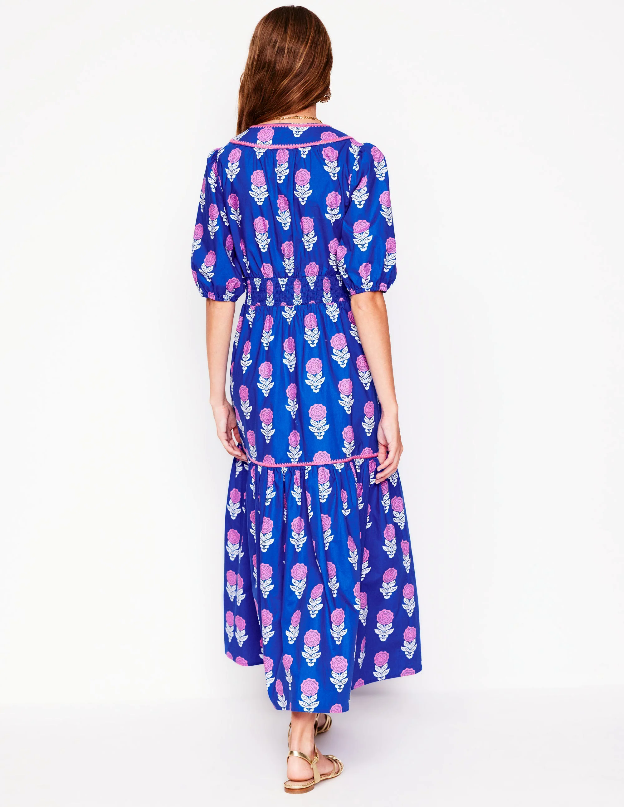 Rhea Embroidered Midi Dress-Gallery Blue, Dahlia Sprig