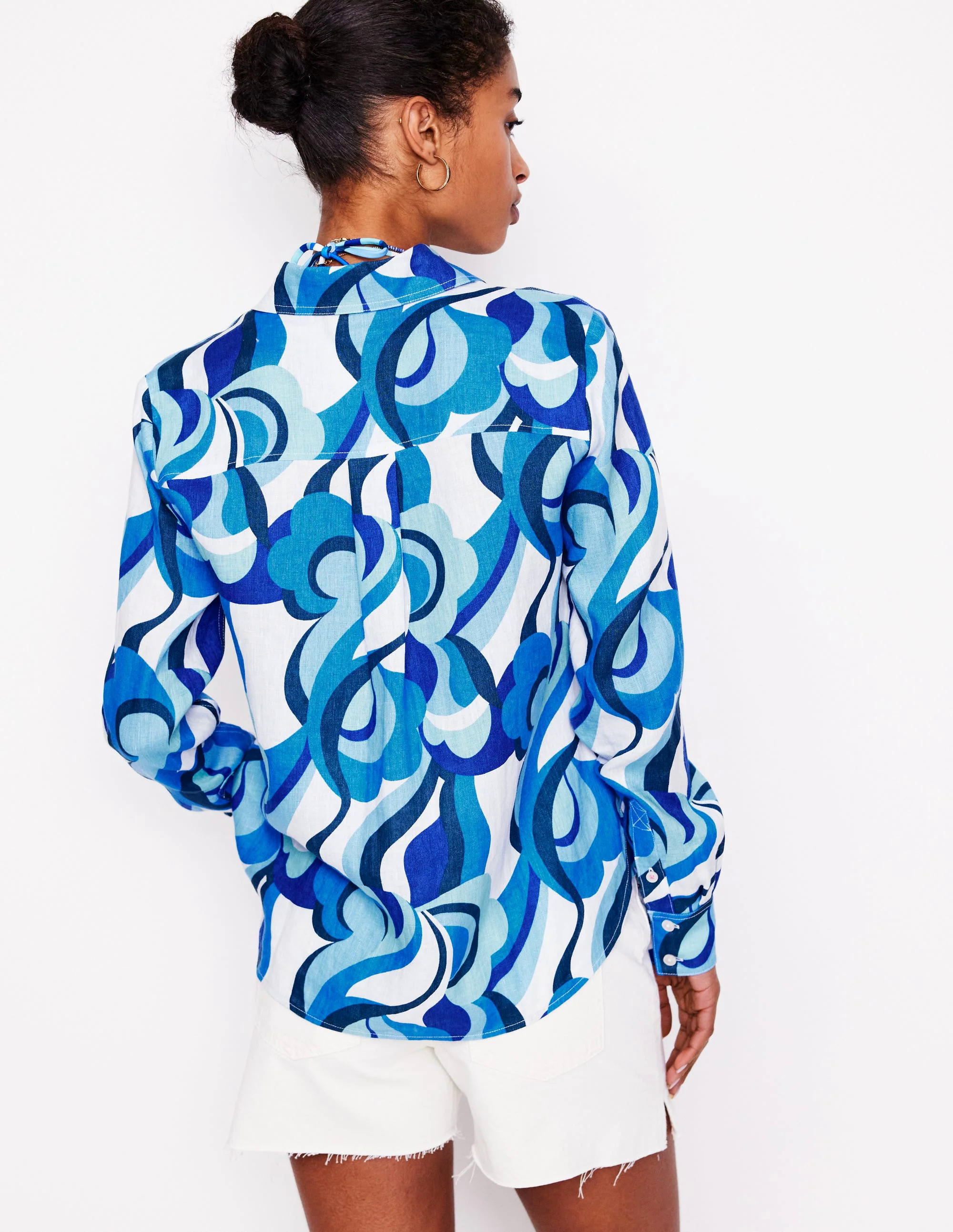 Sienna Linen Shirt-Multi Abstract Swirl