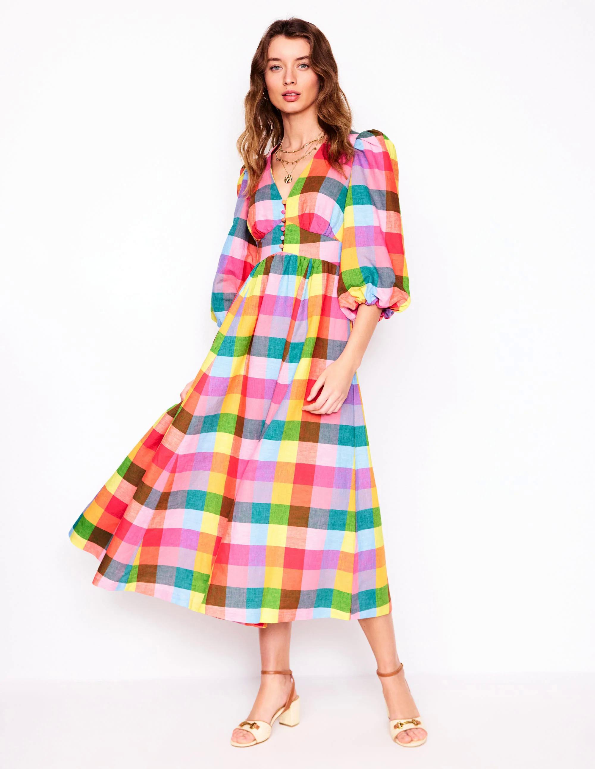 Lola Blouson Maxi Dress-Rainbow Multigingham