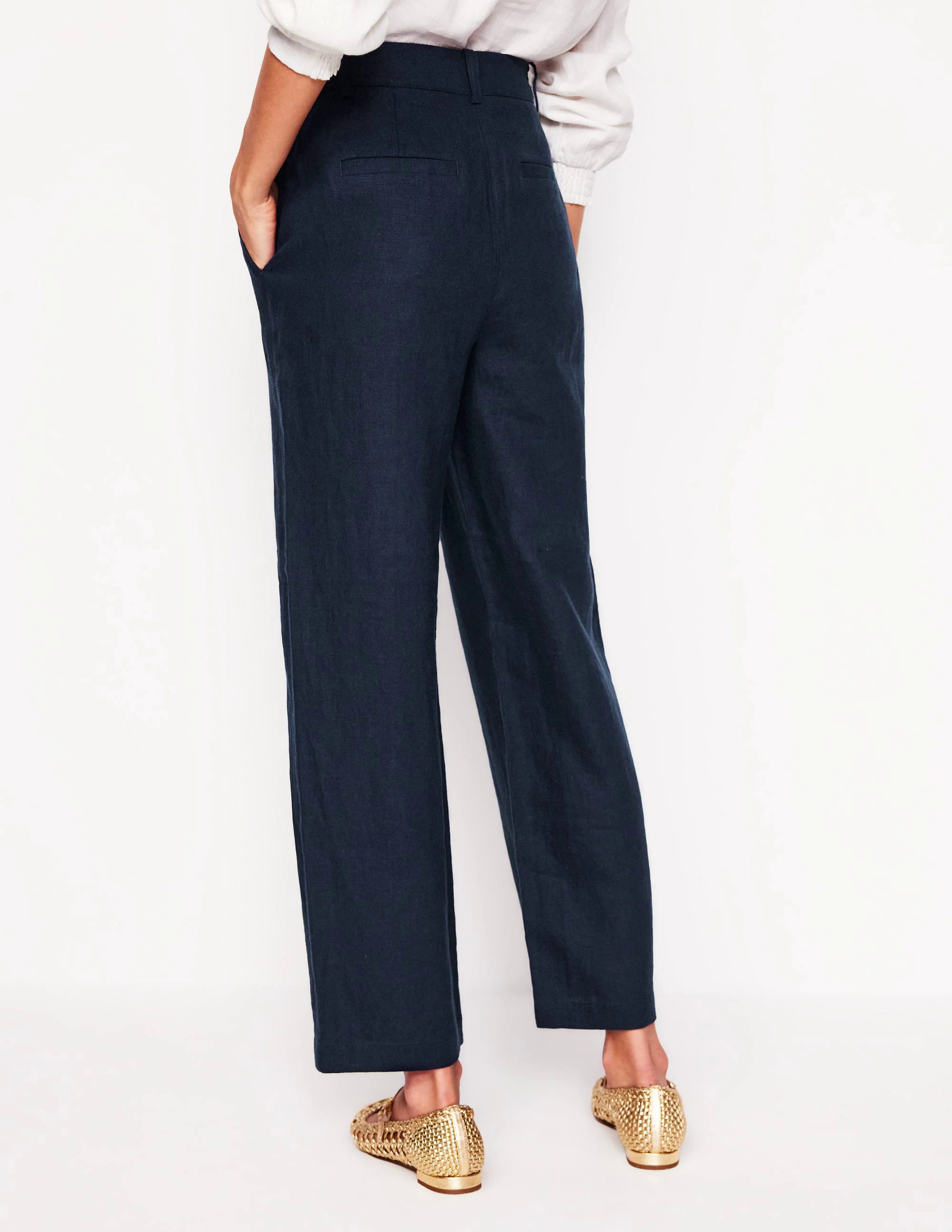 Westbourne Crop Linen Pants-Navy