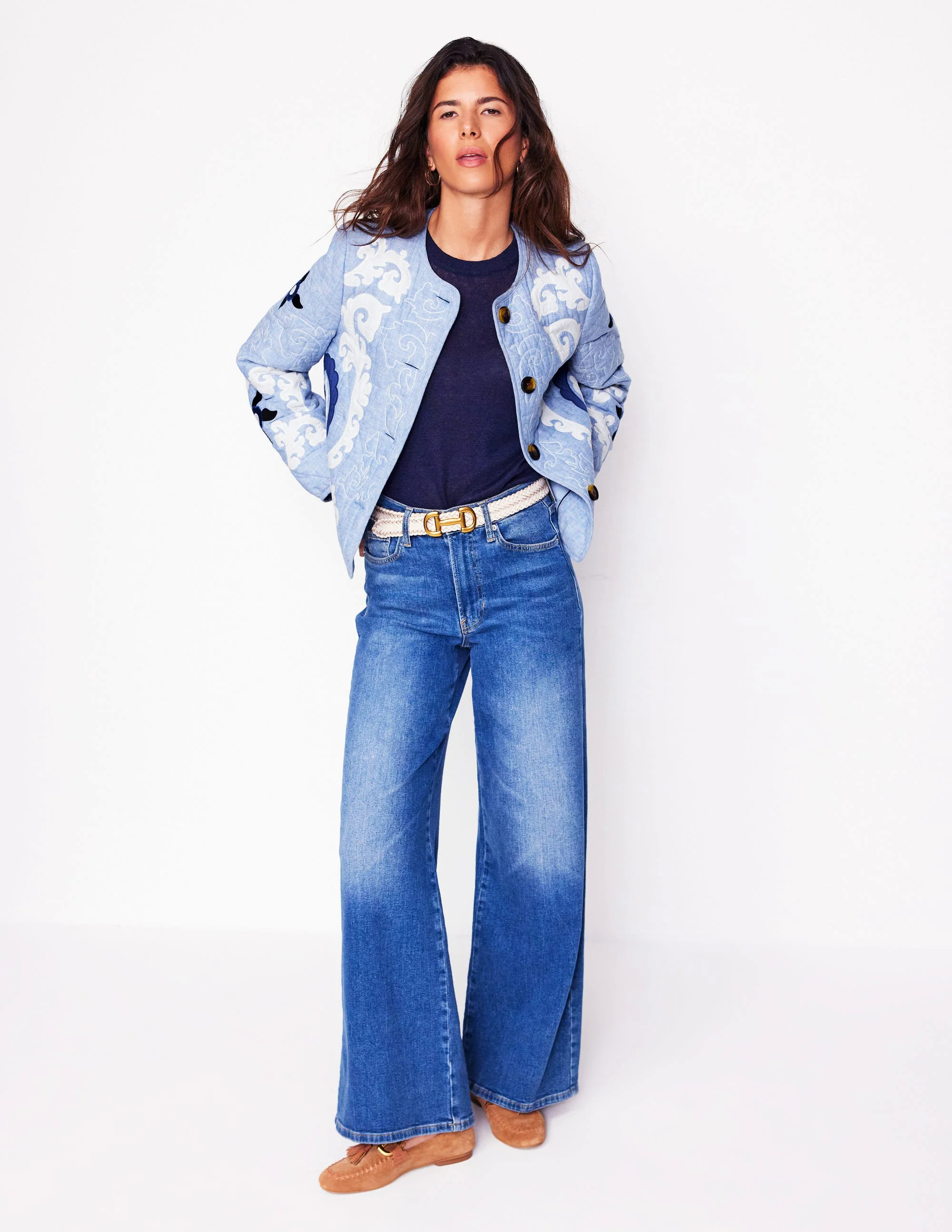 Chelsea Embroidered Jacket-Grey Blue Chambray