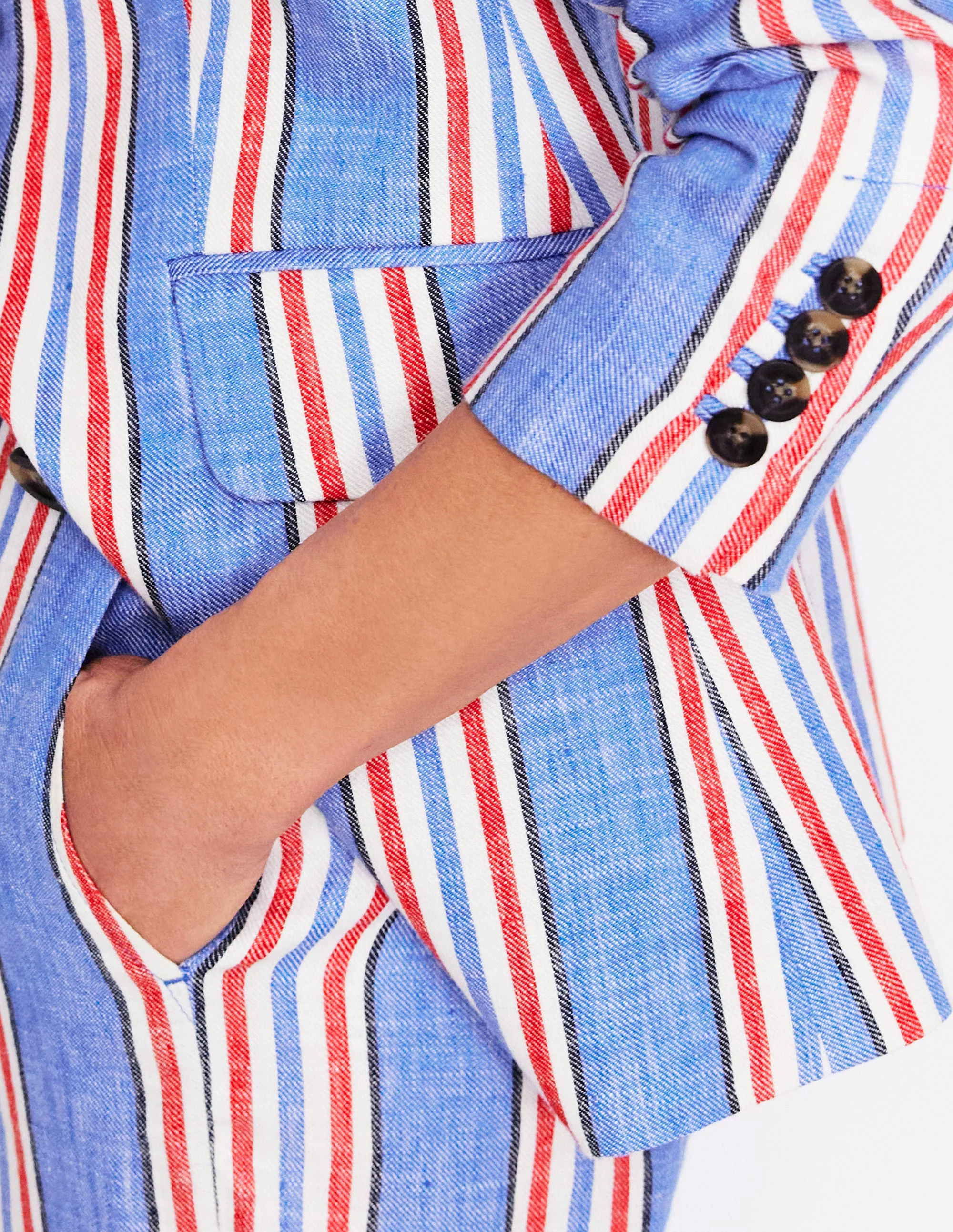 Stamford Linen Blazer-Peacock Plume, Red Stripe