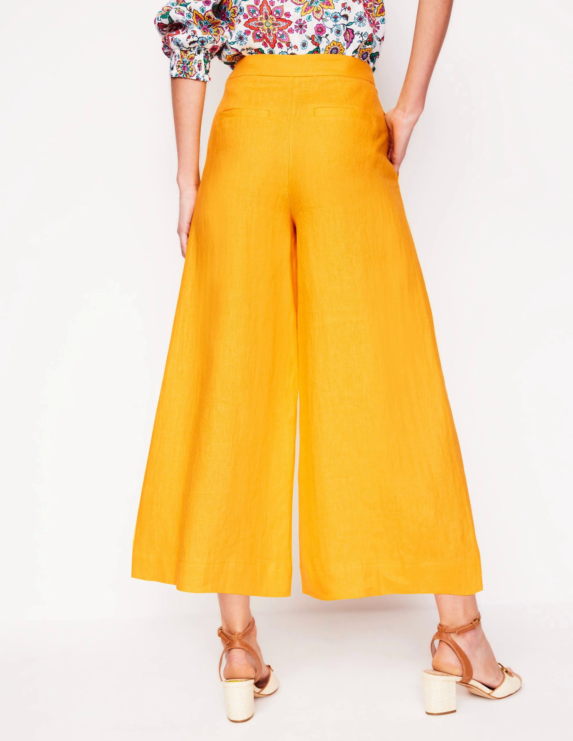 Wide Crop Linen Pants-Summers Sun Yellow