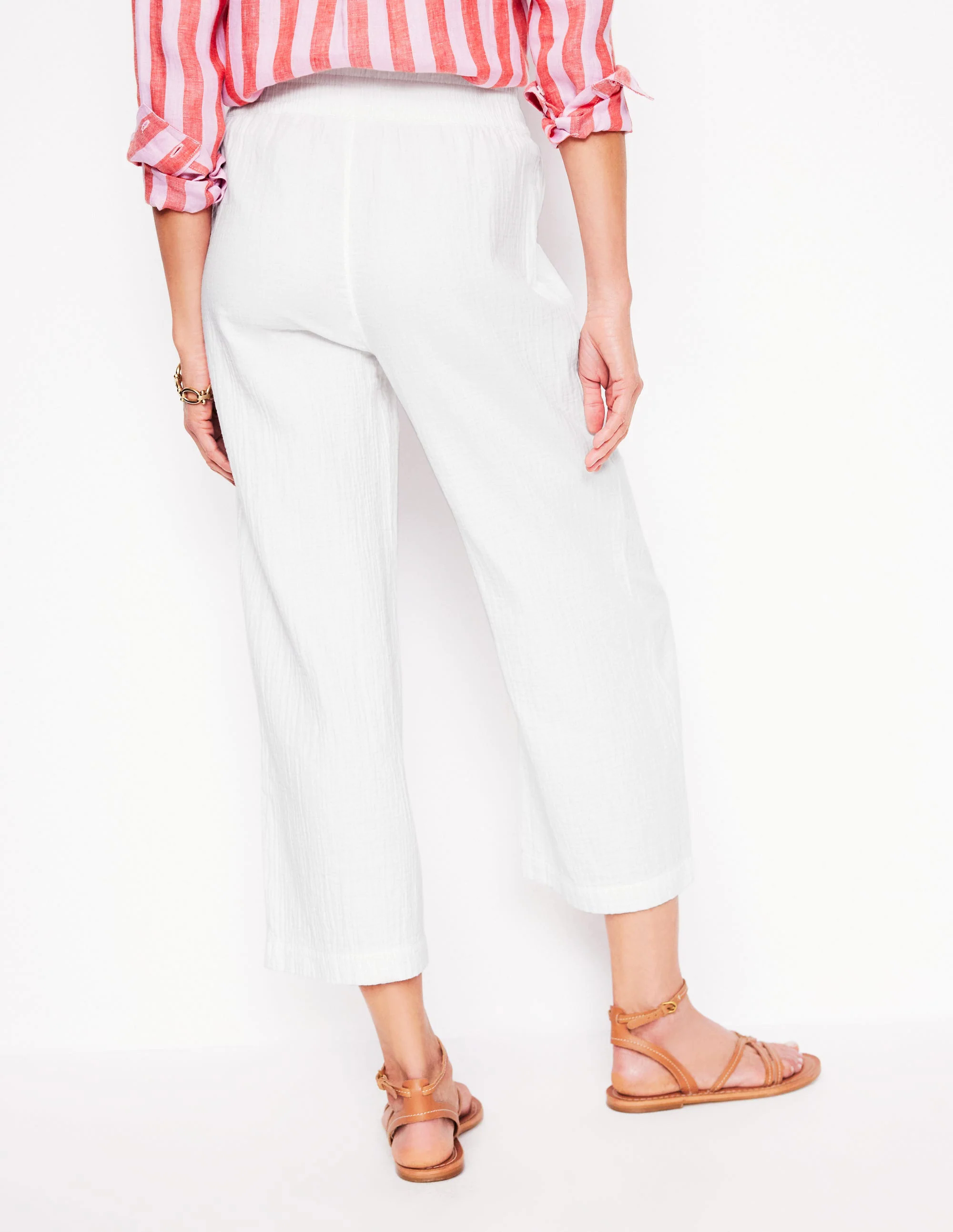 Cropped Double Cloth Pants-White