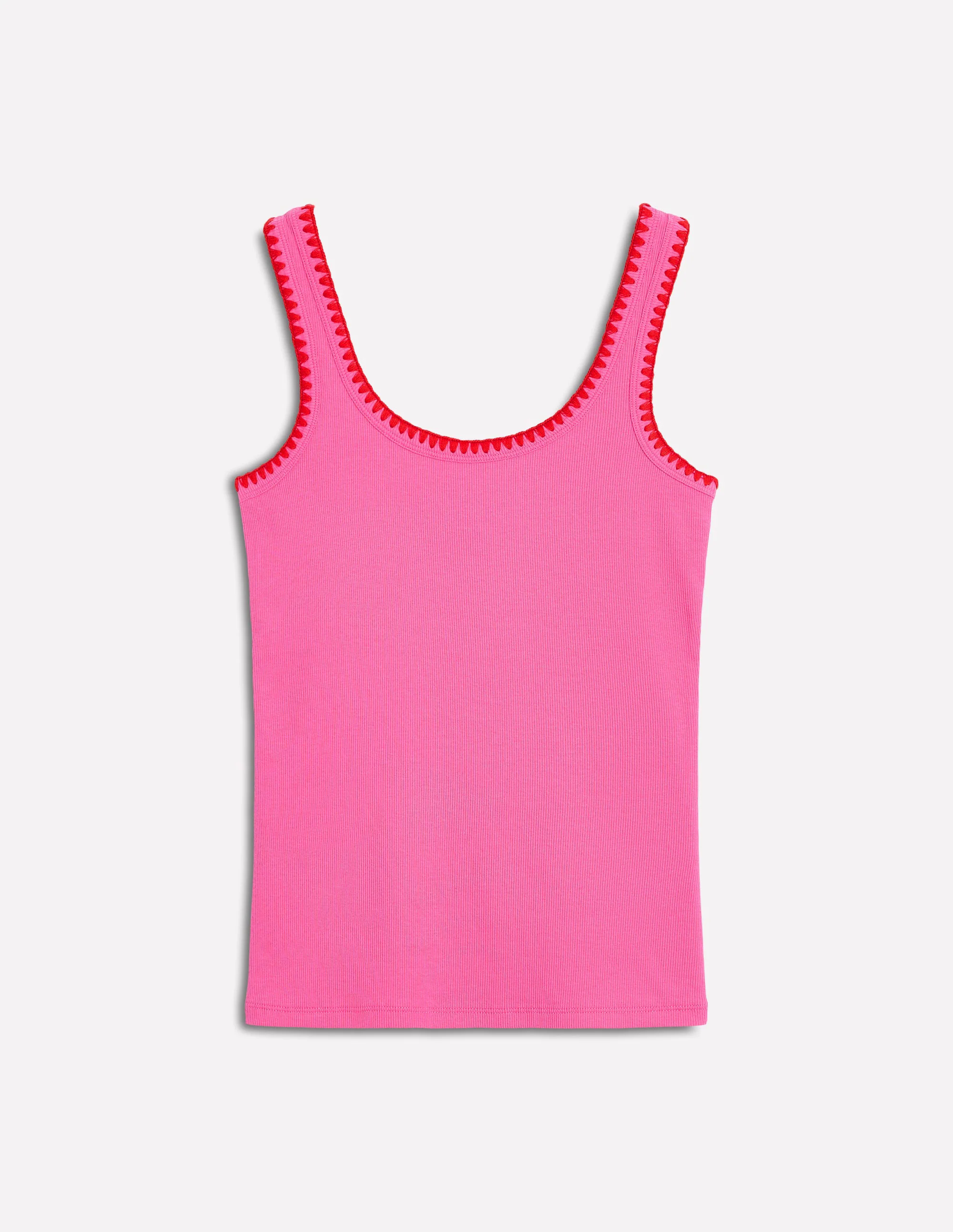 Crochet Trim Tank Top-Pink
