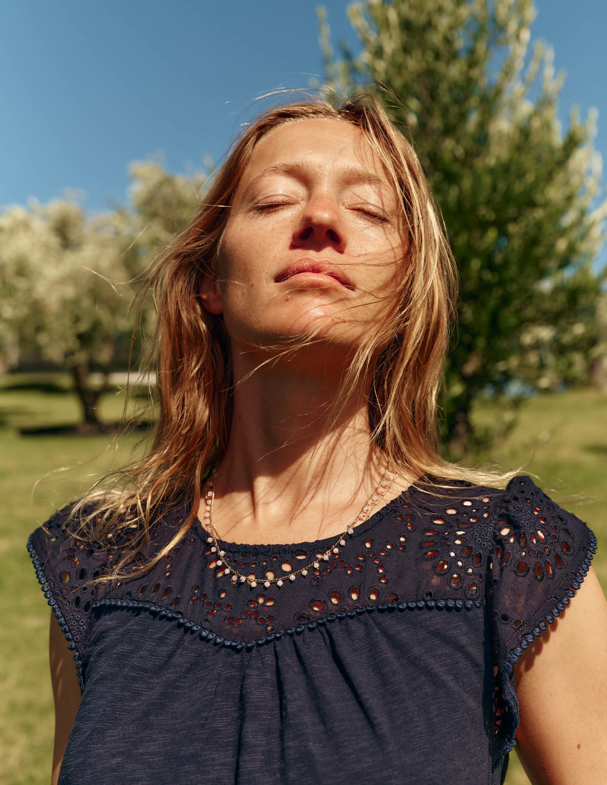 Juliet Broderie Midi Dress-Navy