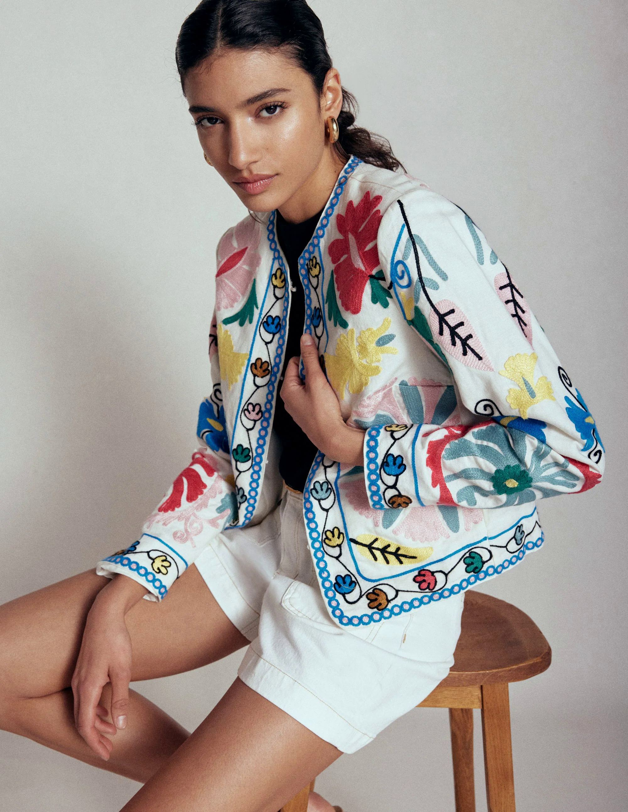 Embroidered Linen Jacket-Multi Embroidery