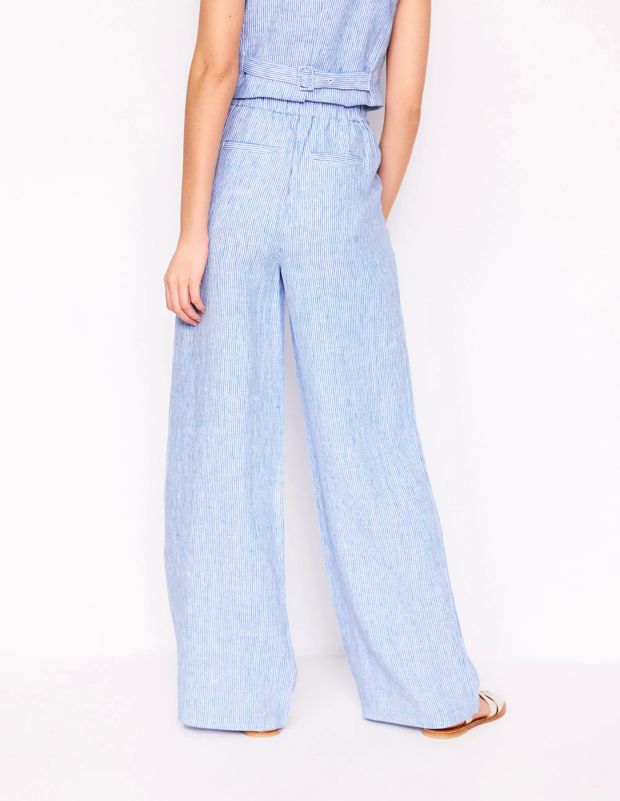 Dulwich Linen Pants-Kingfisher Blue Fine Stripe