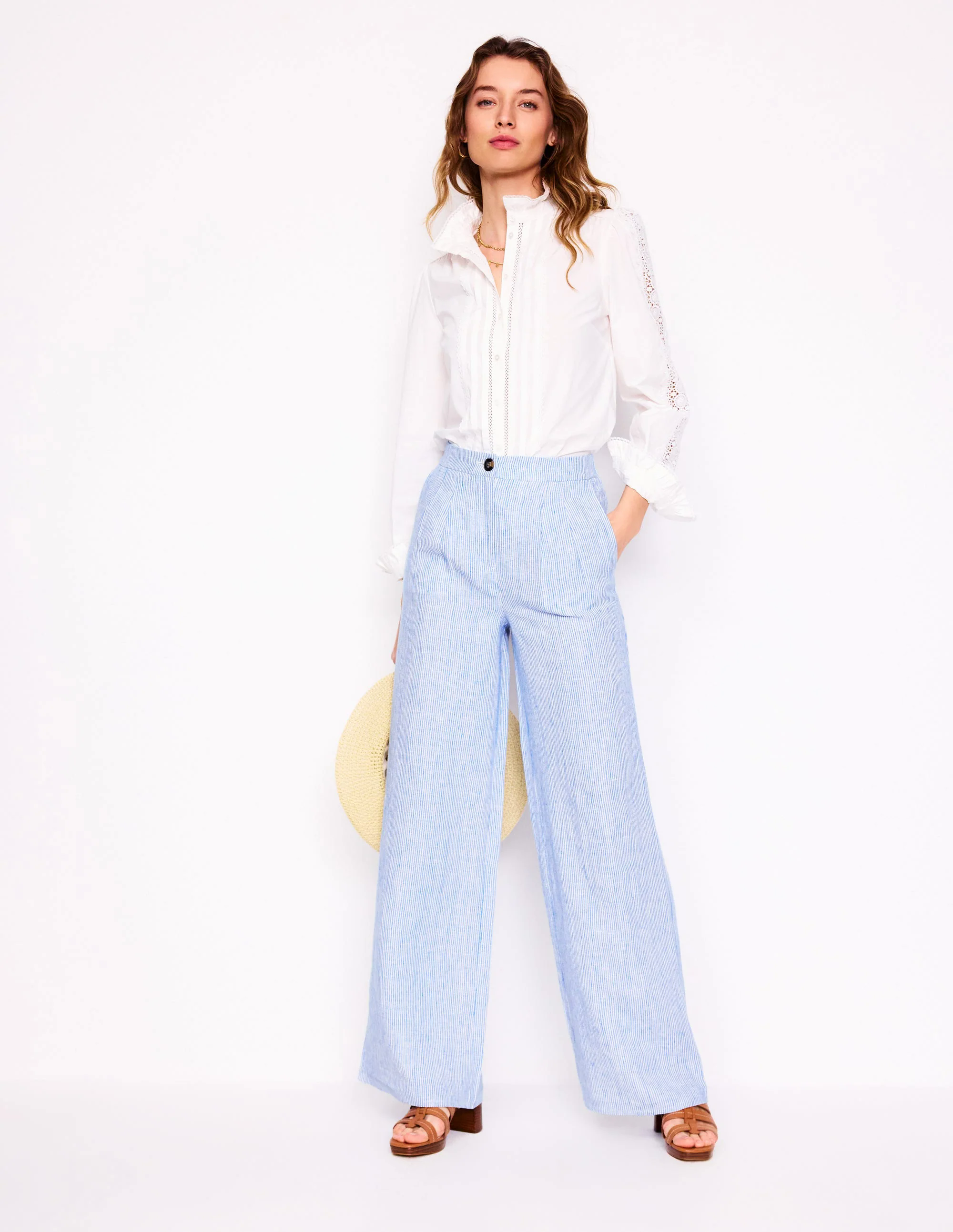 Dulwich Linen Pants-Kingfisher Blue Fine Stripe