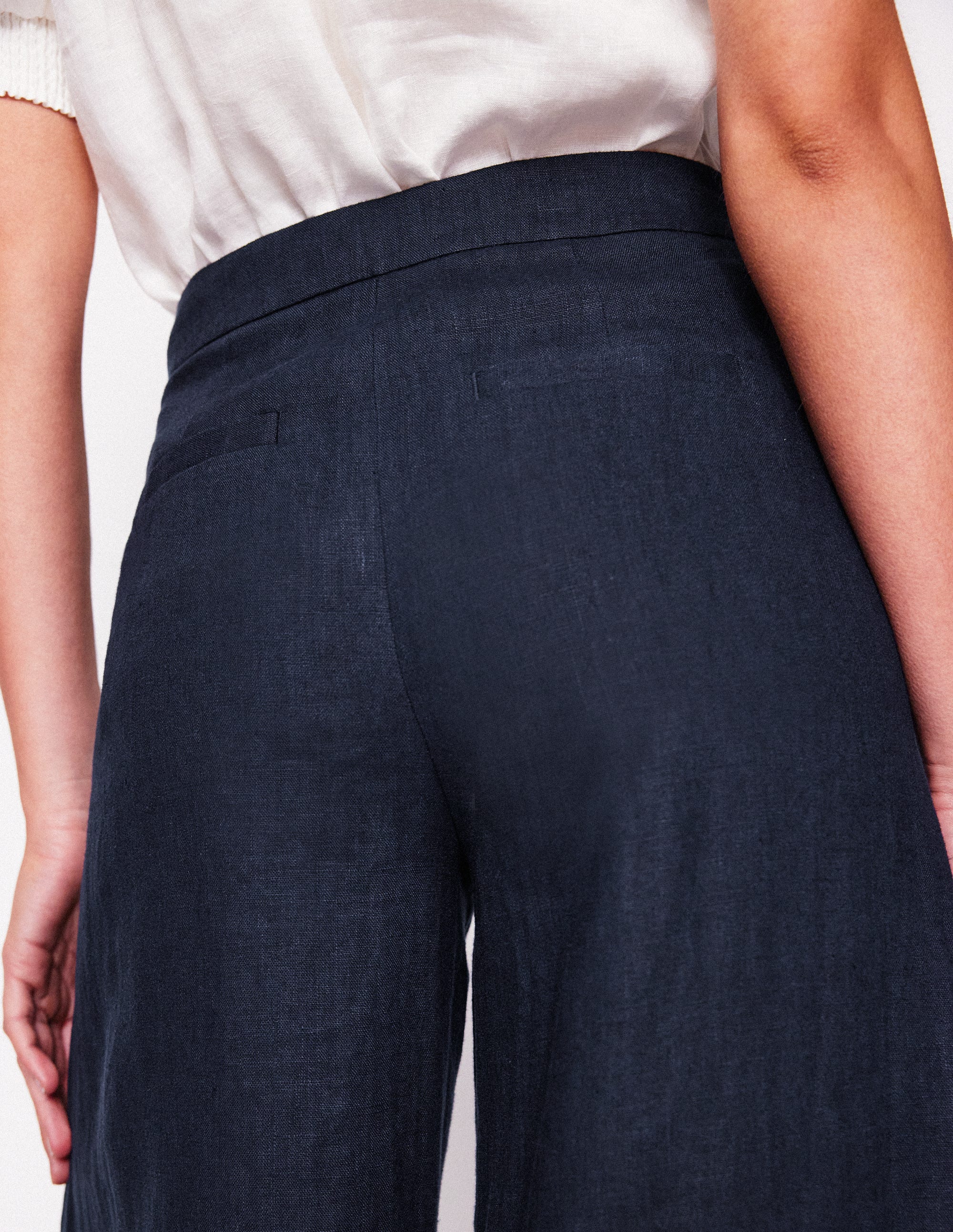 Wide Crop Linen Pants-Navy
