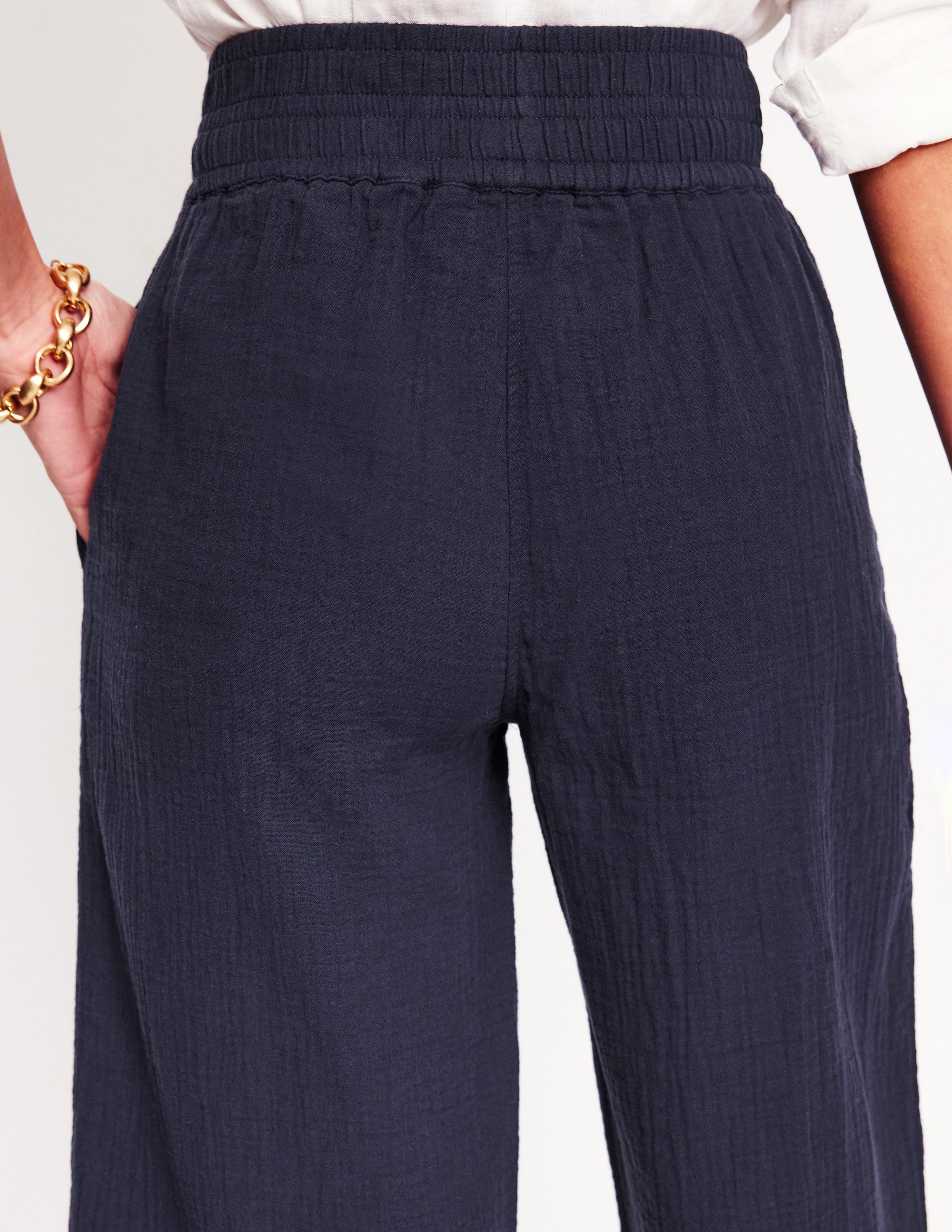 Cropped Double Cloth Pants-Navy