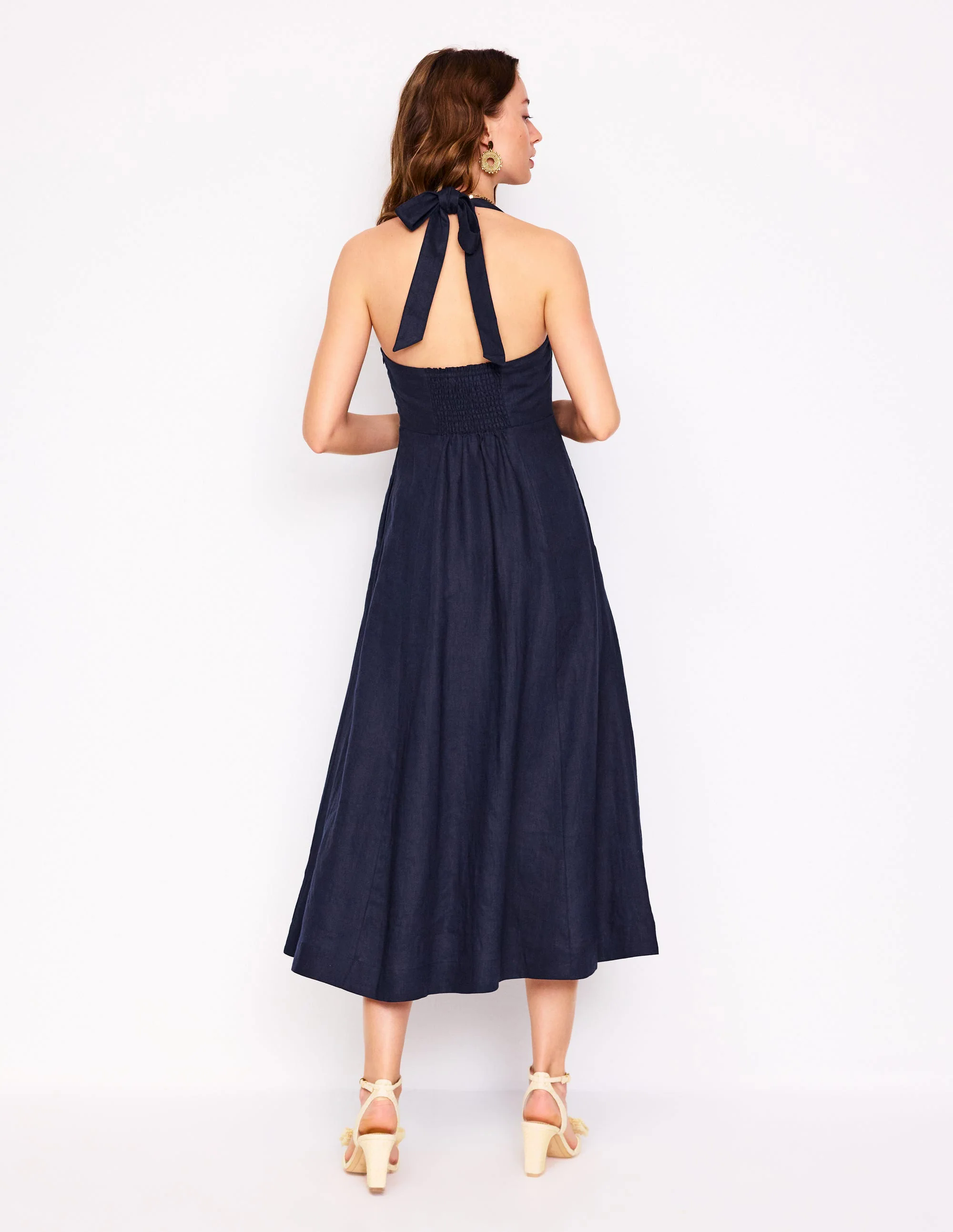 Halter Linen Dress-Navy