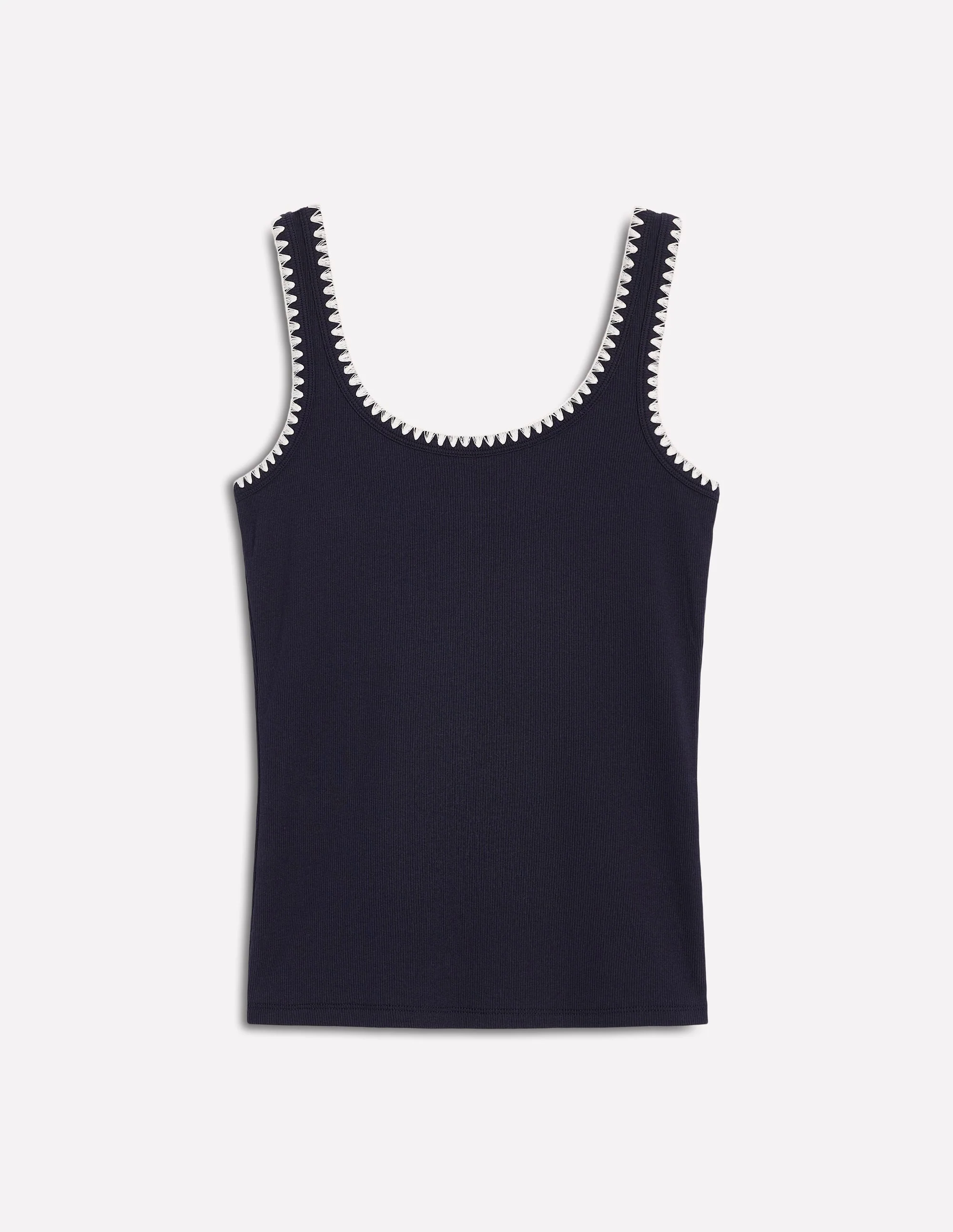 Crochet Trim Tank Top-Navy