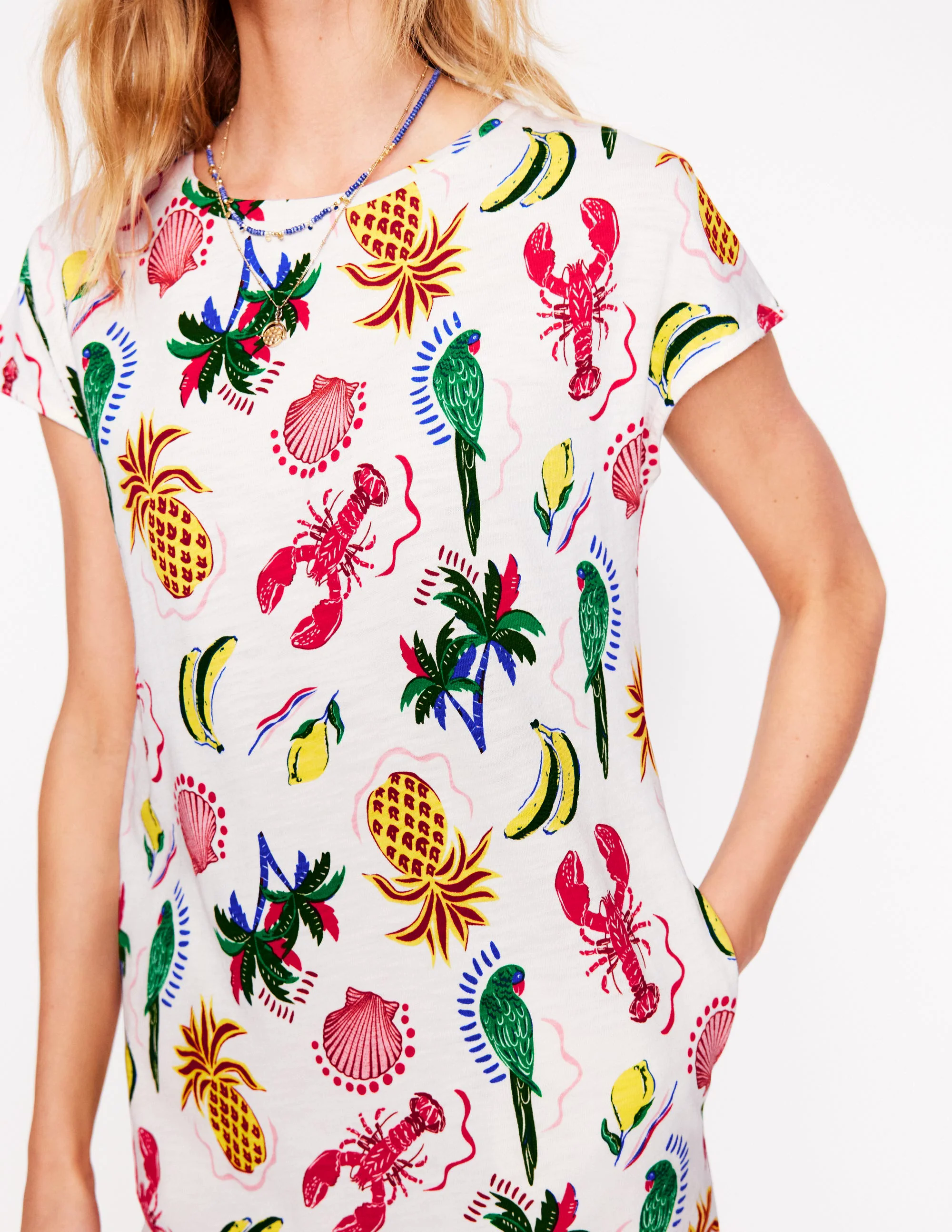 Leah Jersey T-shirt Dress-Tropical Bonanza Vine