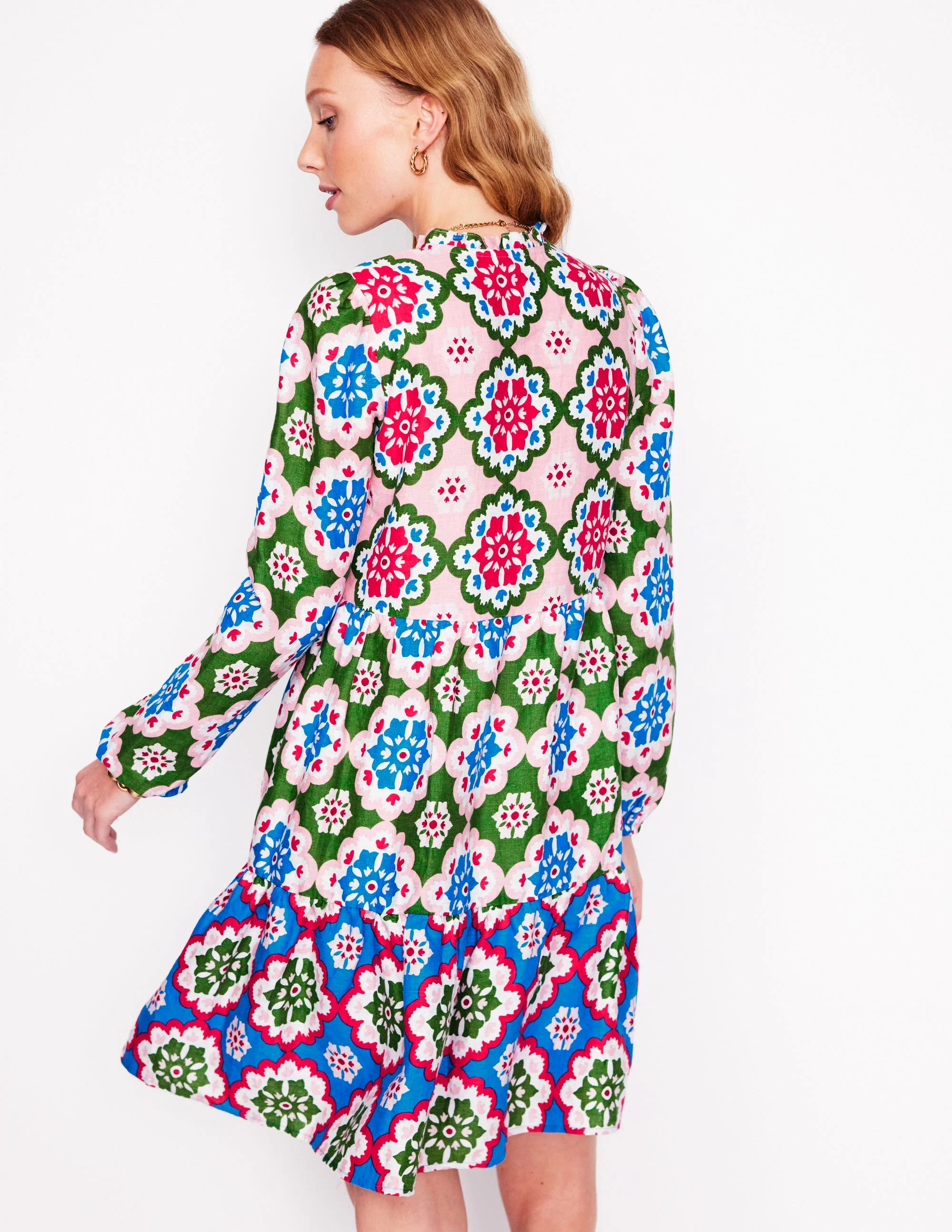 Esme Linen Short Dress-Multi, Bloom Geo