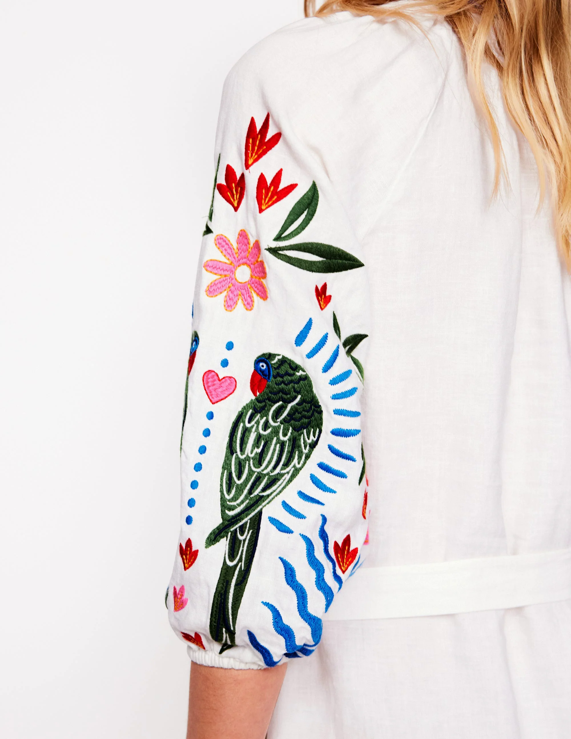 Embroidered Linen Tassel Dress-Ivory