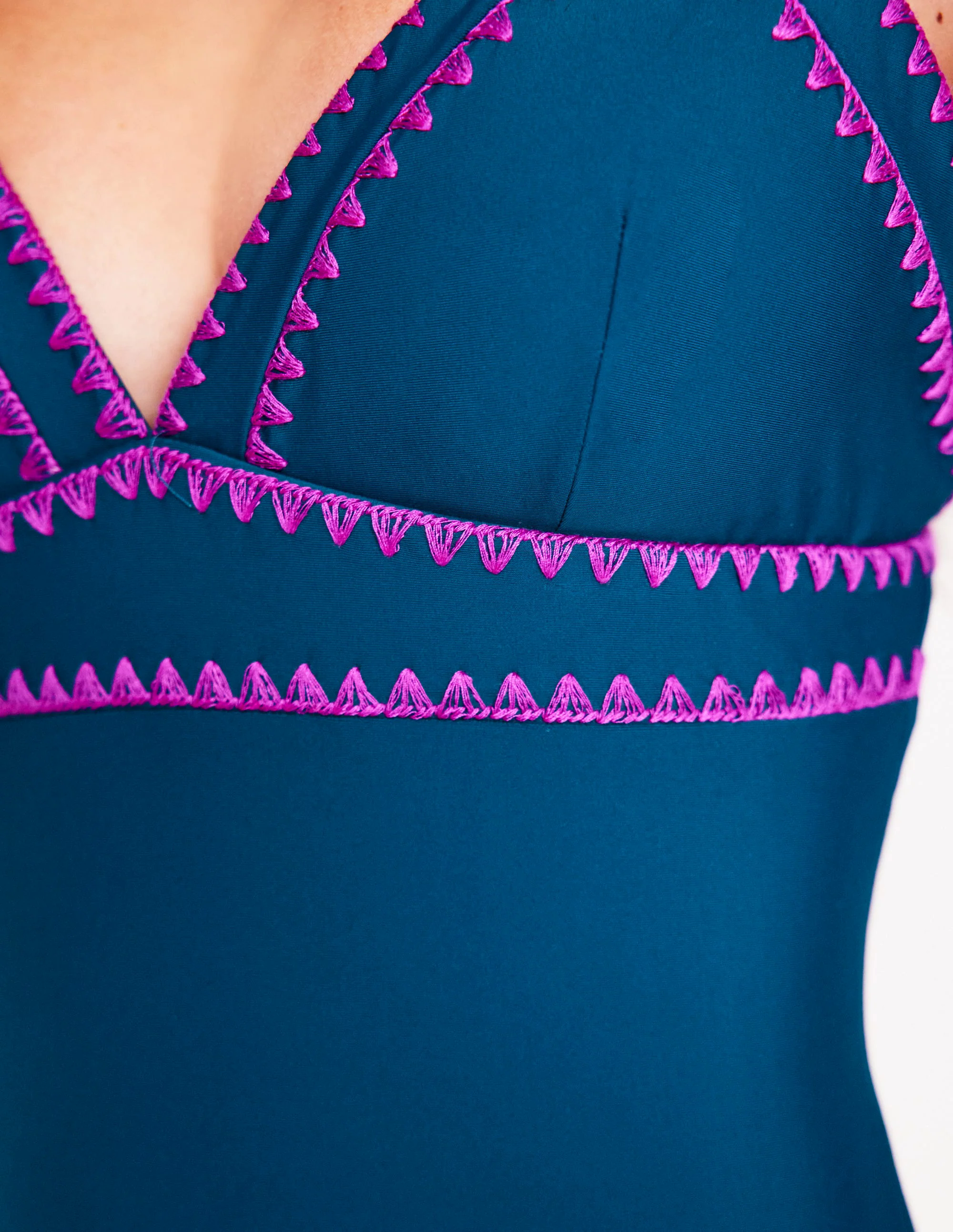 Kasos String V Neck Swimsuit-Oceanside, Very Fuchsia