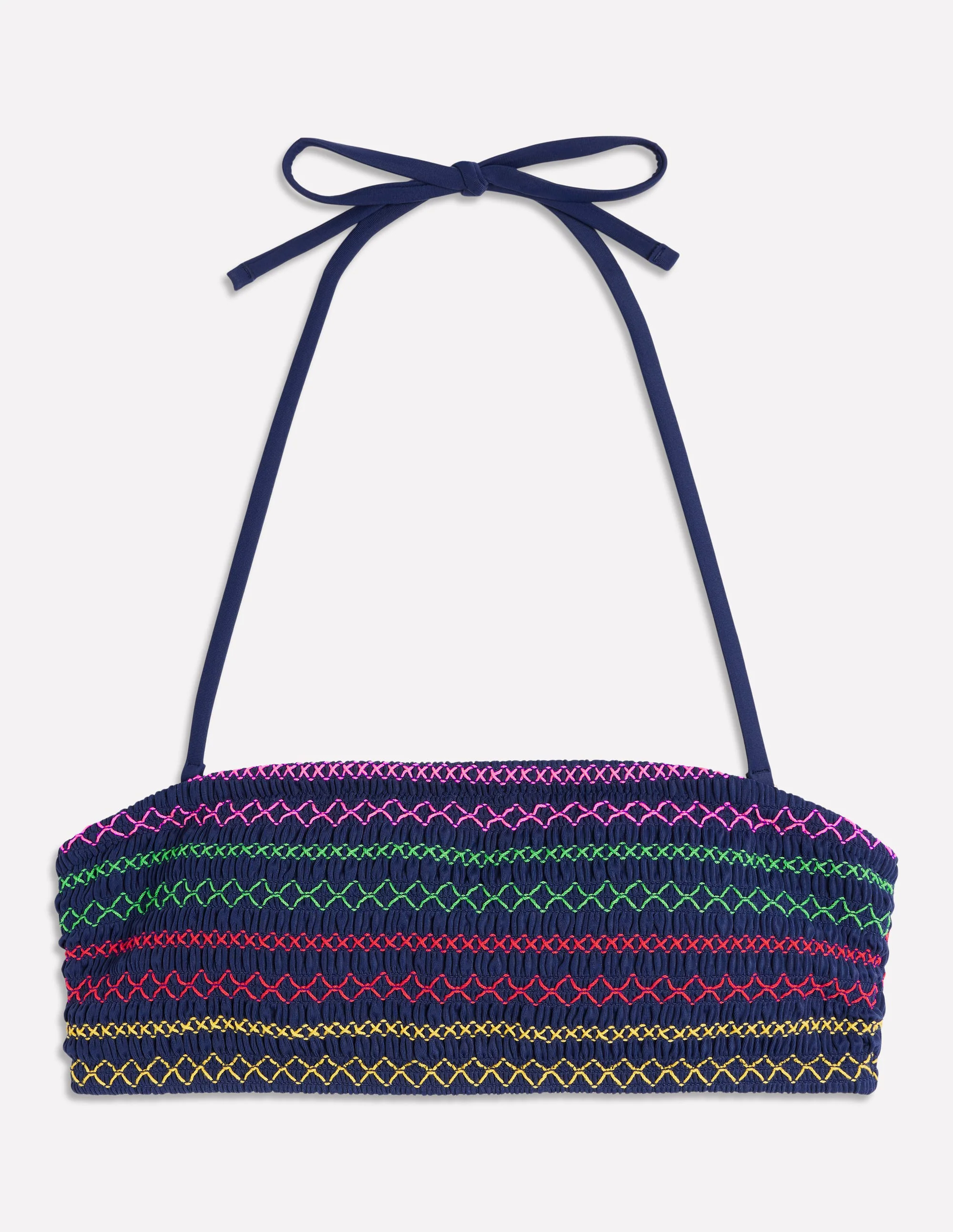 Milos Smocked Bikini Top-Navy