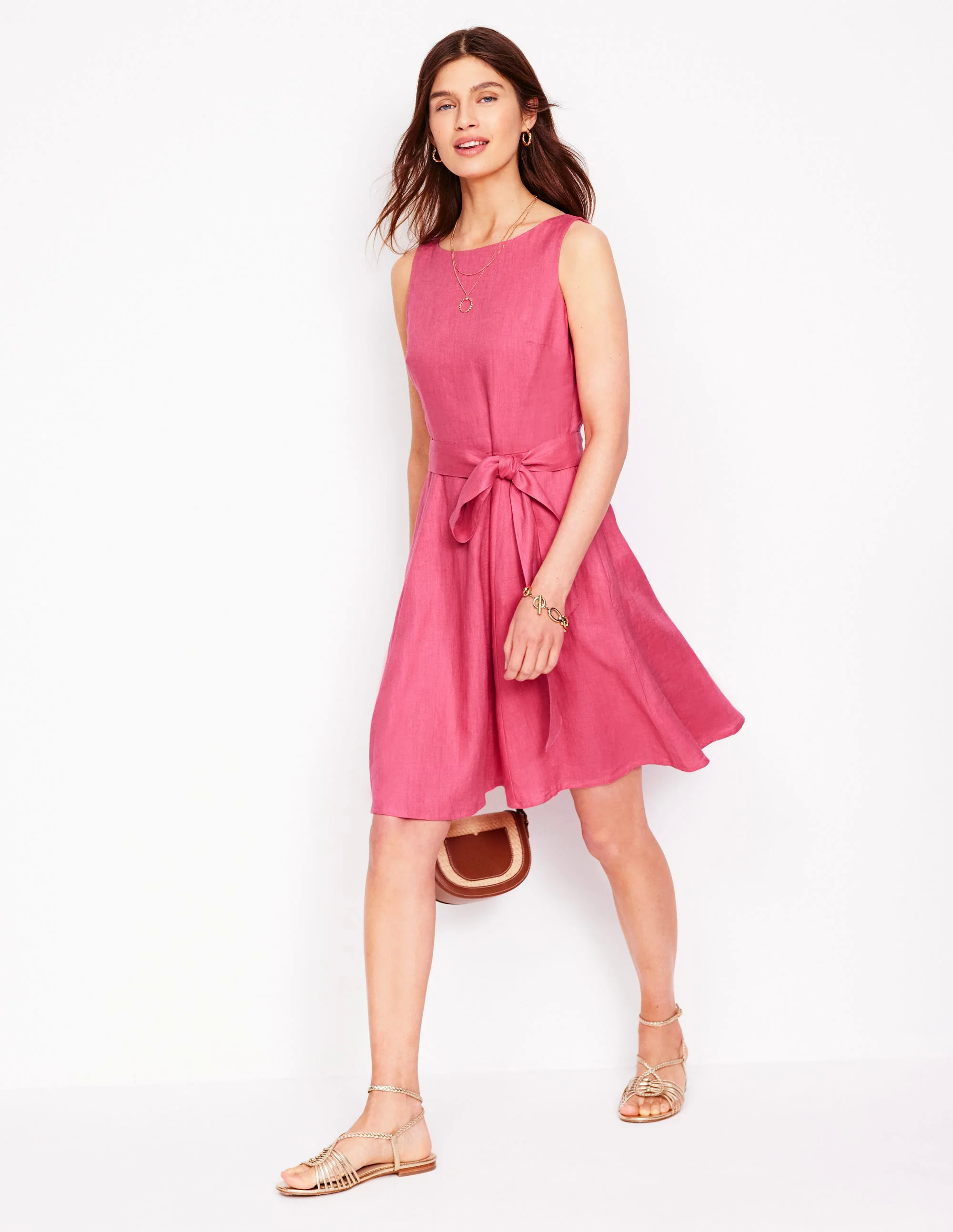 Anya Sleeveless Linen Dress-Rose Pink