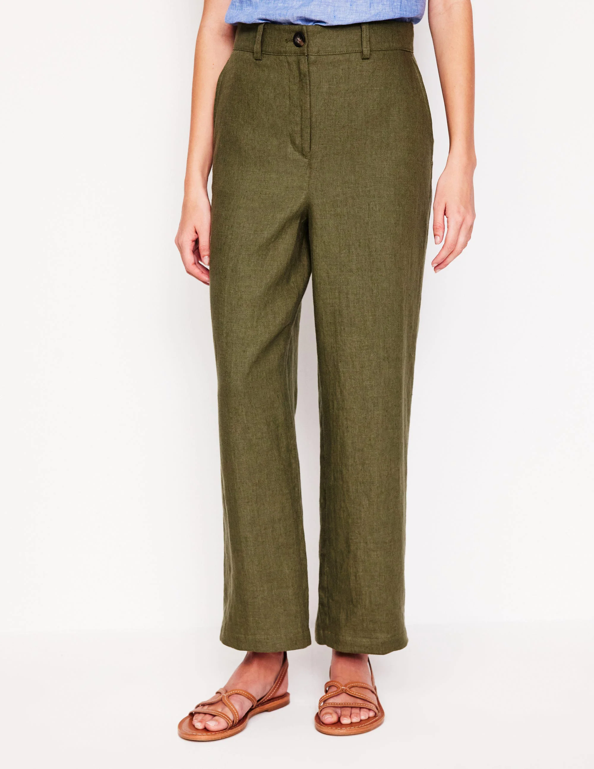 Westbourne Crop Linen Pants-Woodland Green