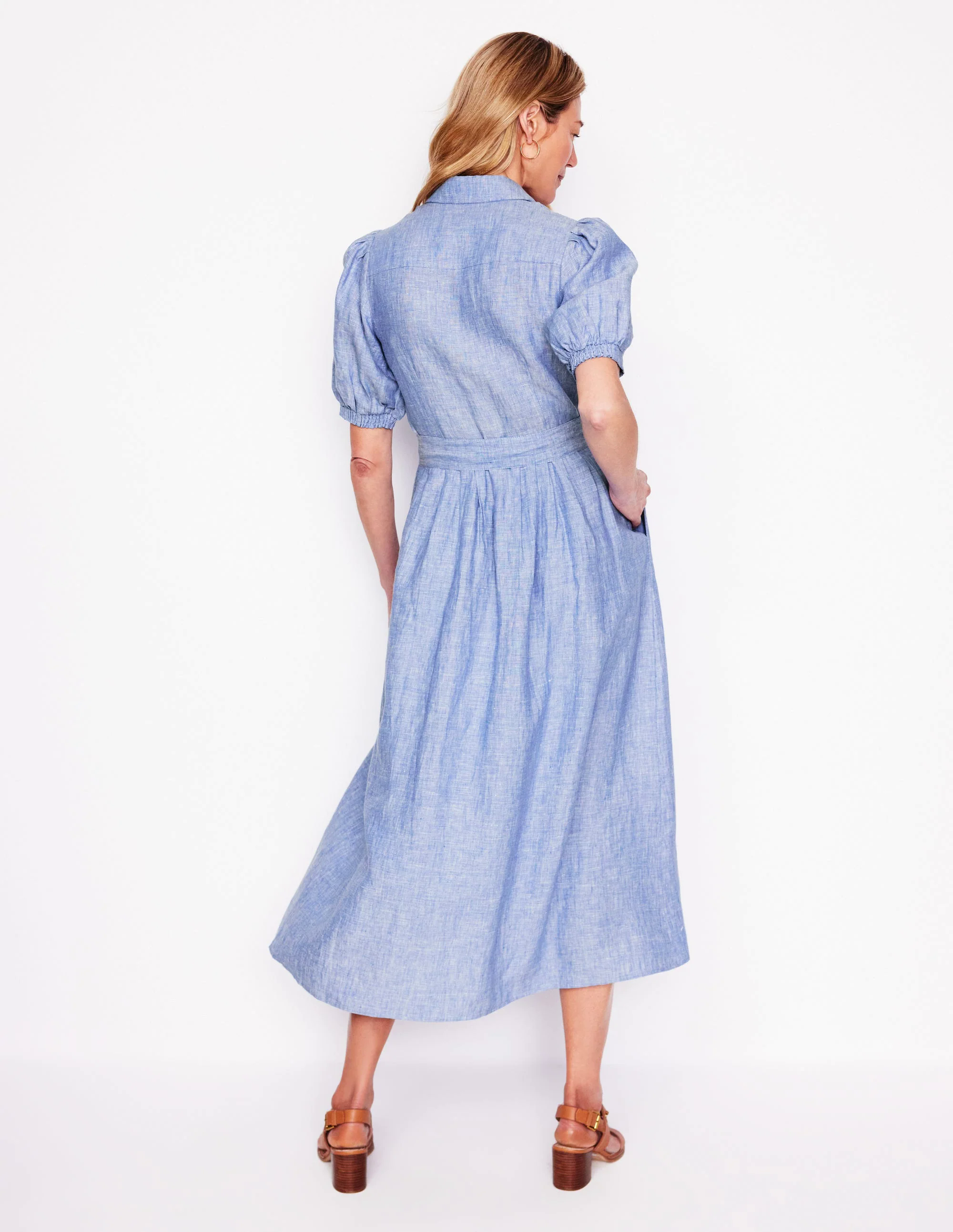 Alexa Linen Maxi Shirt Dress-Grey Blue Chambray
