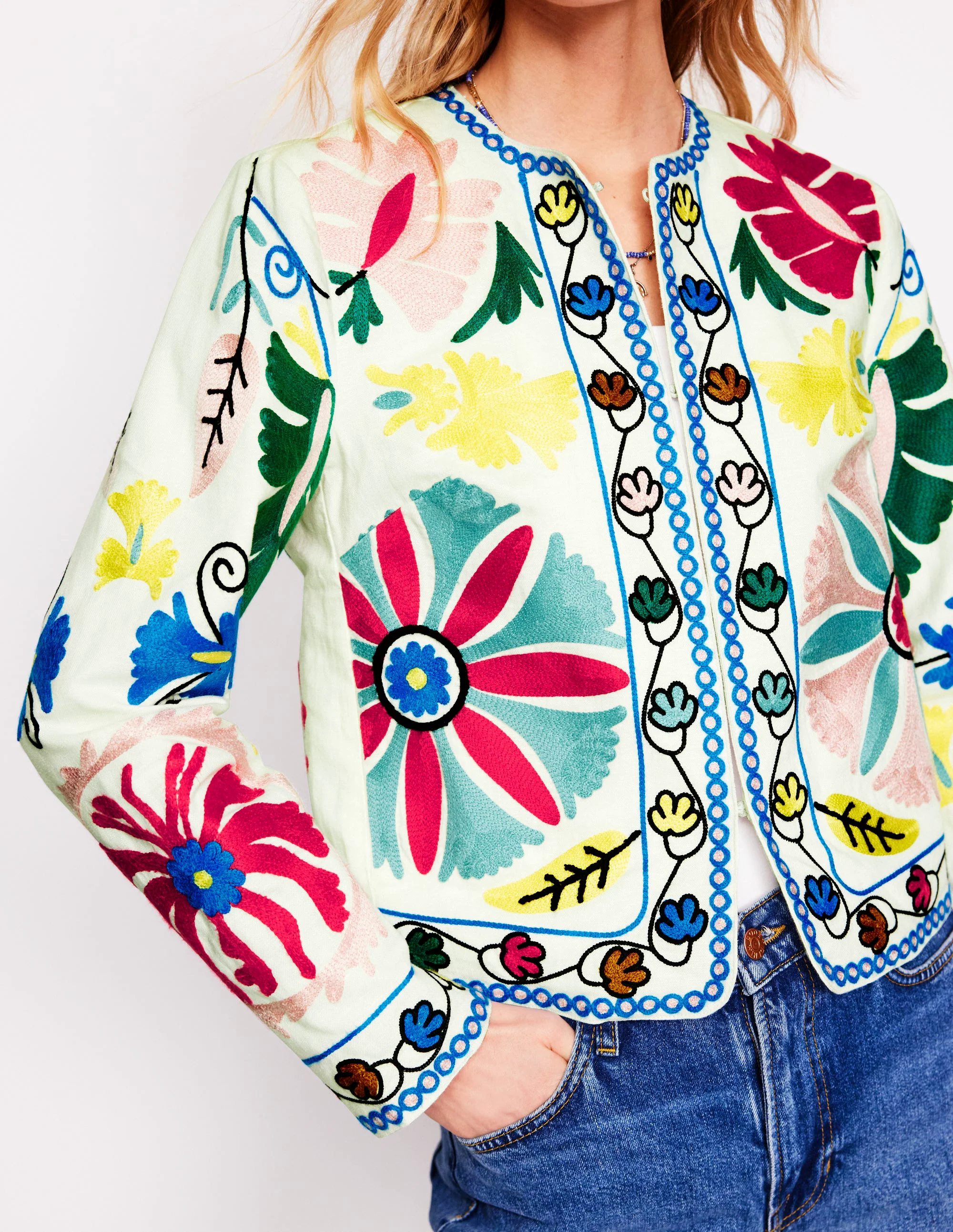 Embroidered Linen Jacket-Multi Embroidery