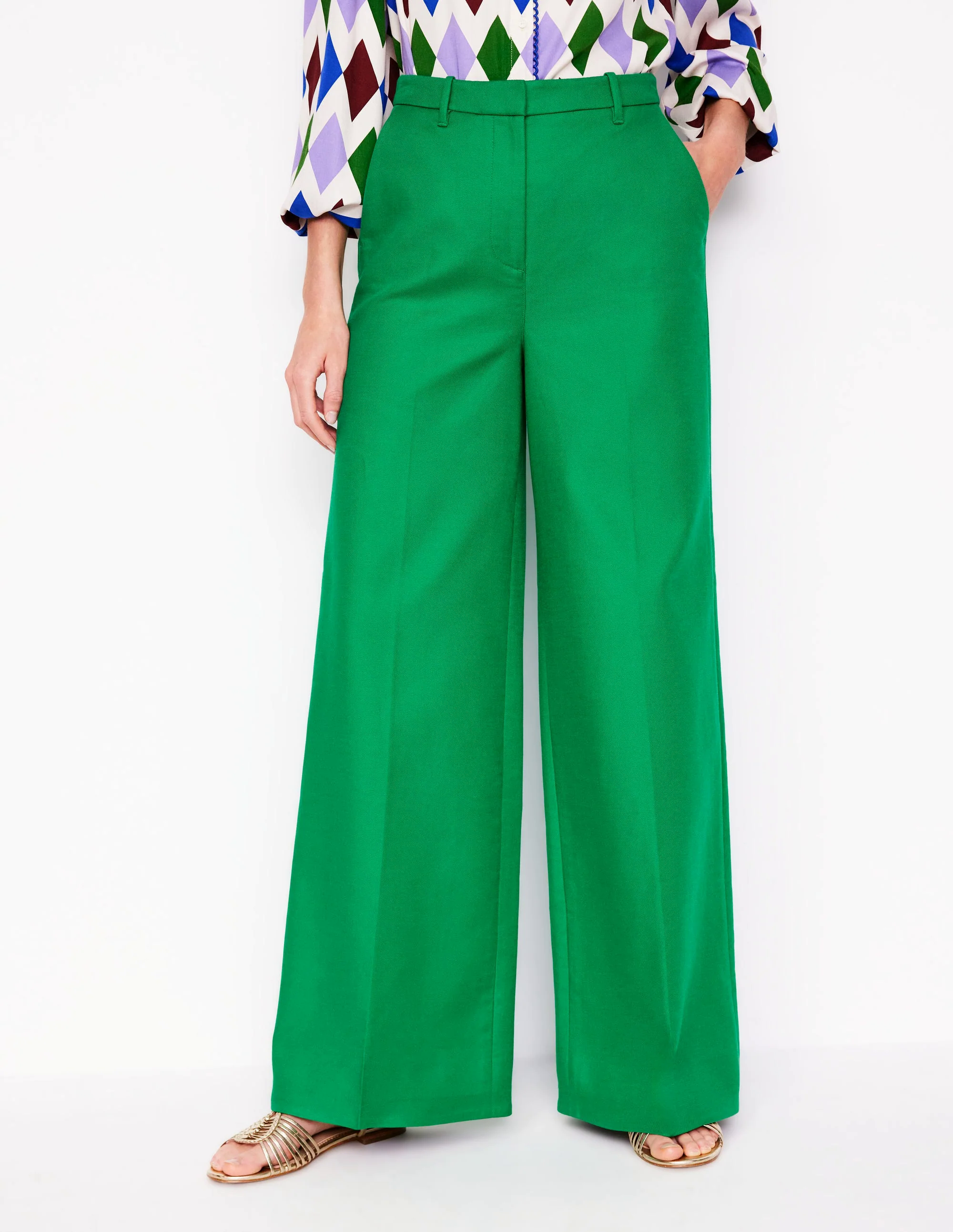 Wide Flare Pants-Rich Emerald