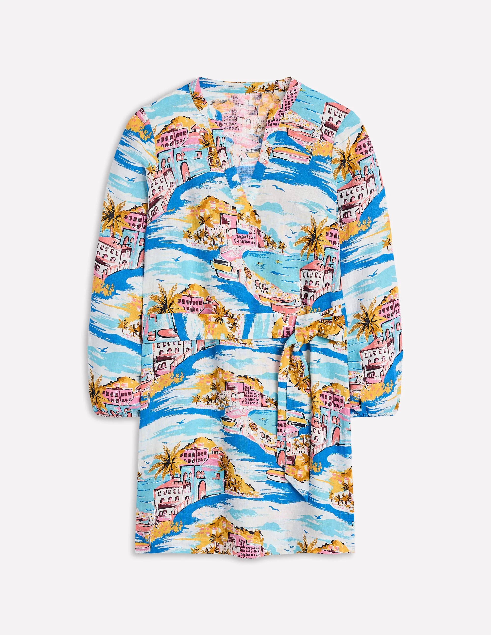 Cleo Linen Tie Waist Dress-Multi, Paradise Bay