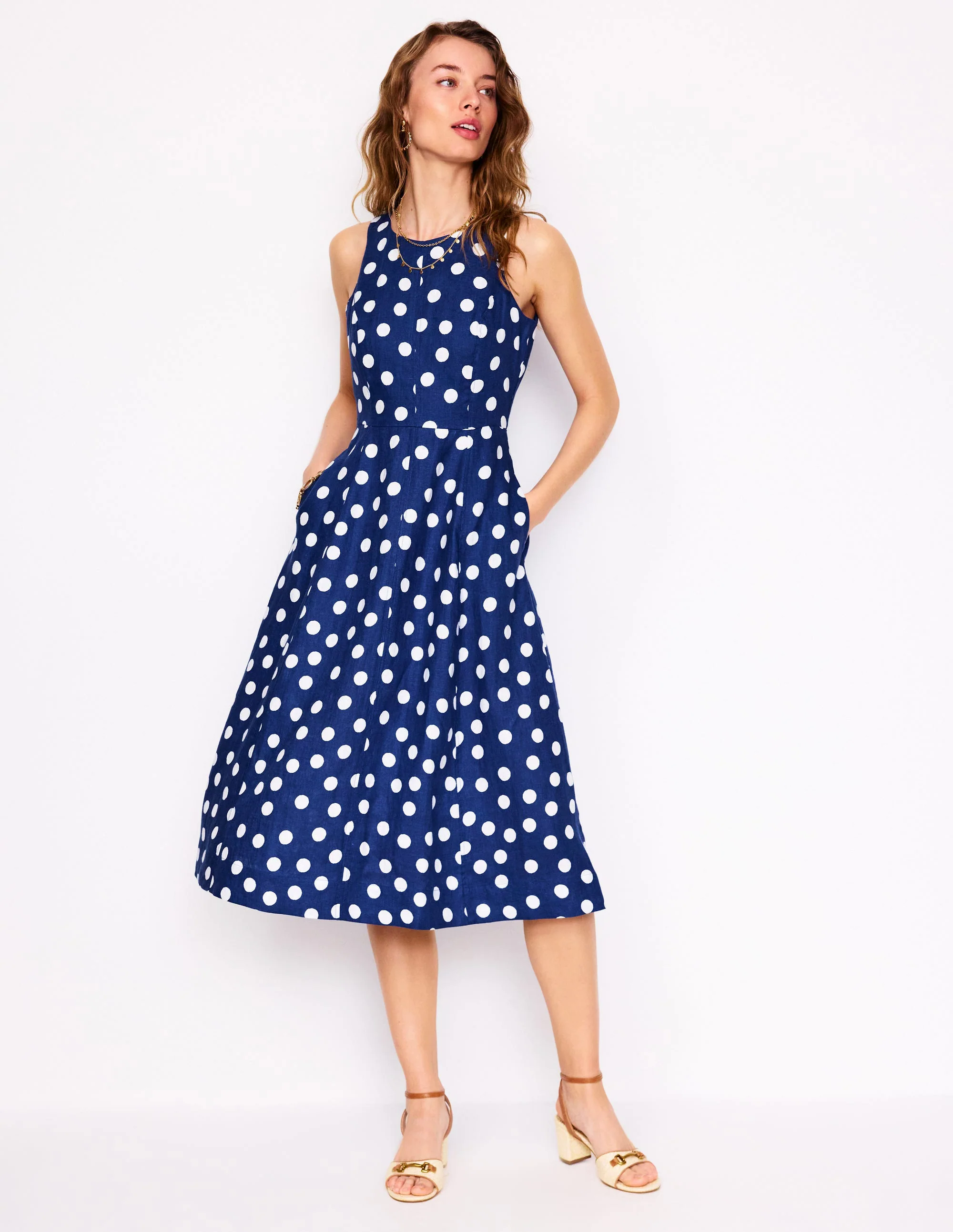 Carla Linen Midi Dress-Starboard Blue, Painted Dot