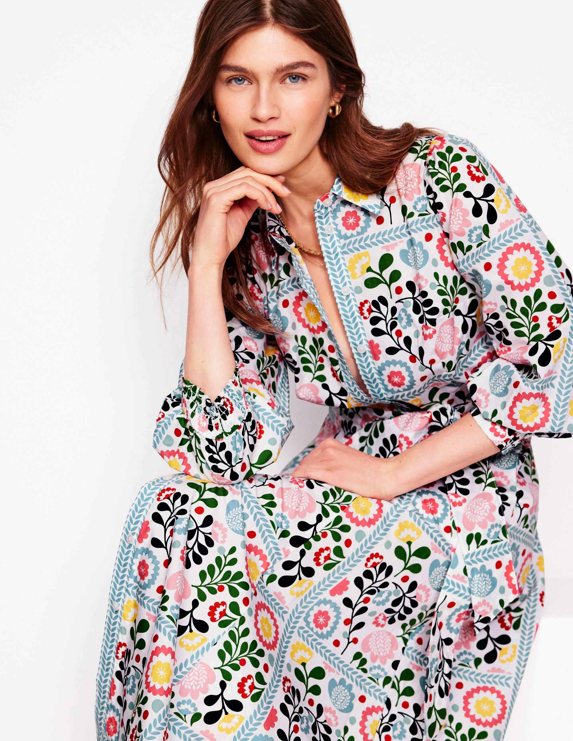 Clara Cotton Shirt Dress-Multi, Walled Garden