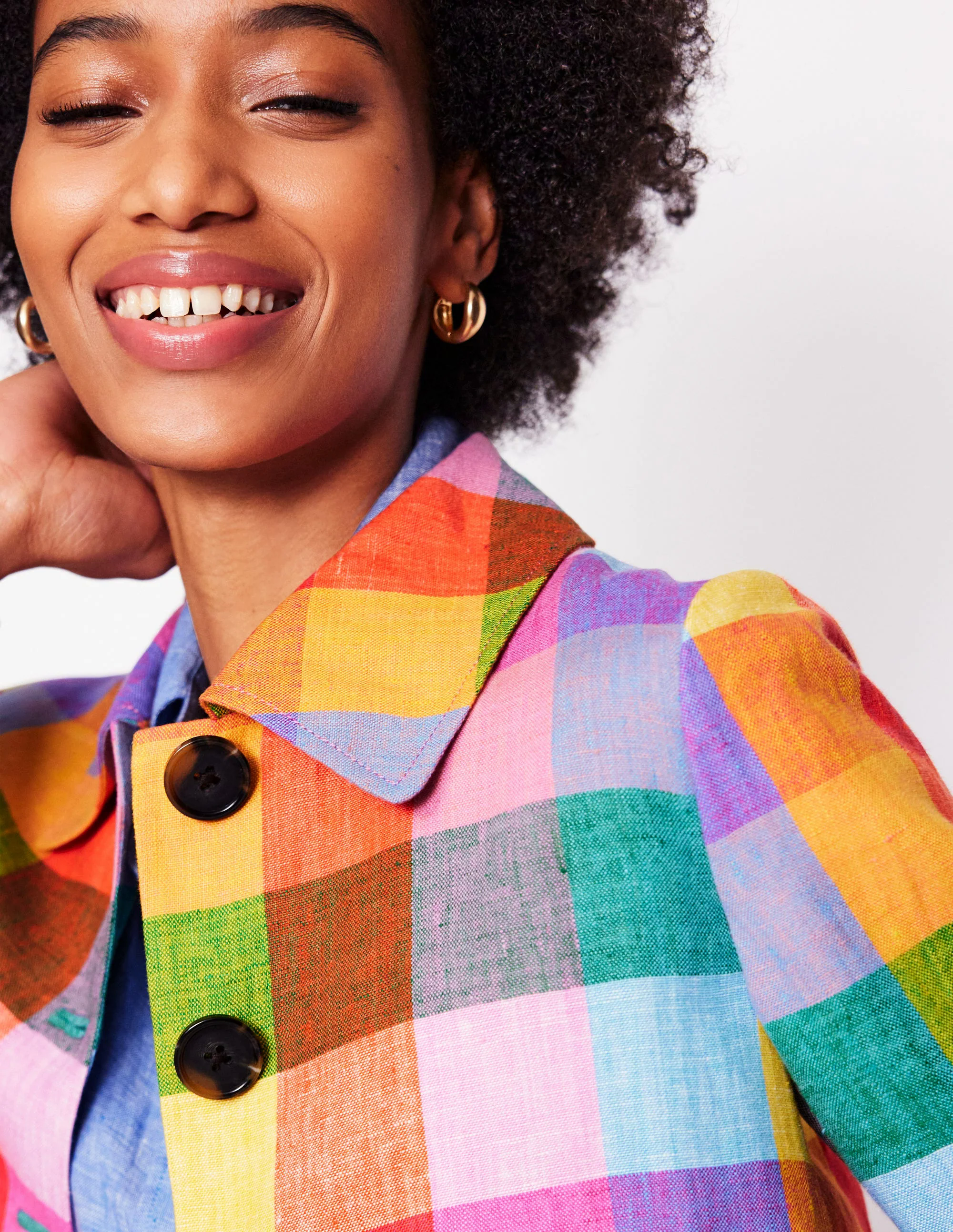 Knightsbridge Linen Jacket-Rainbow Multigingham