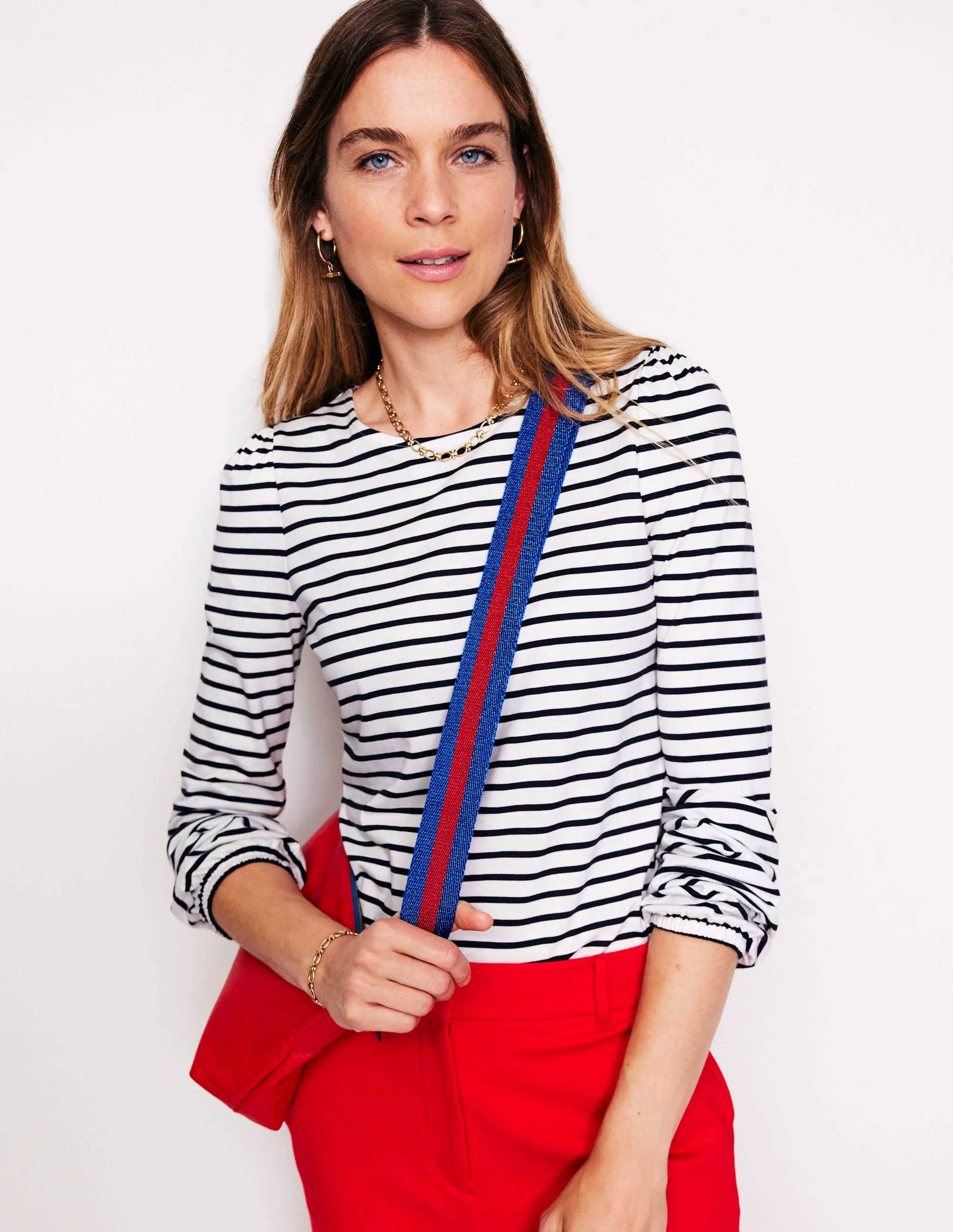 Supersoft Long Sleeve Top-Ivory, Navy