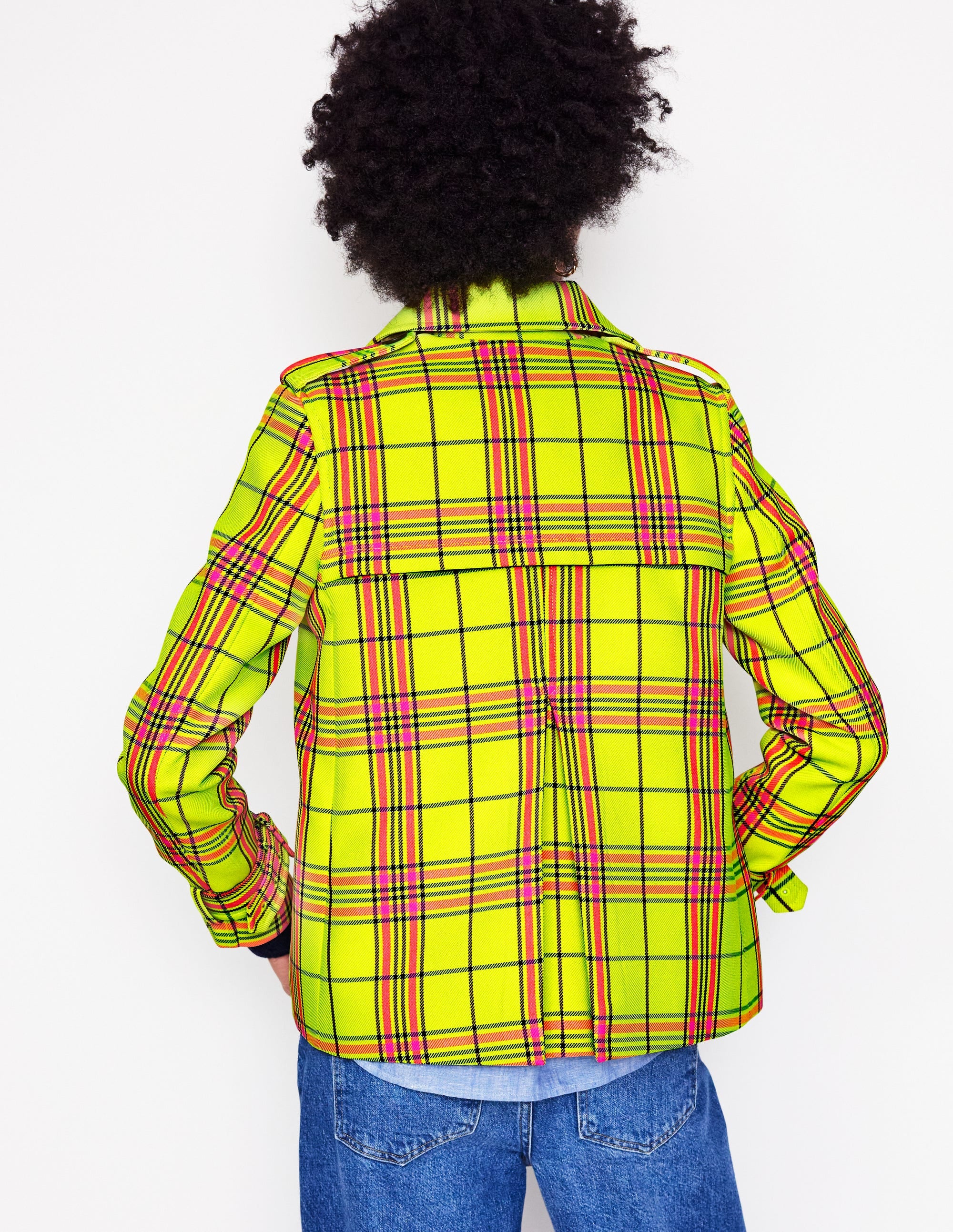 Mayfair Cropped Trench-Neon Yellow Check