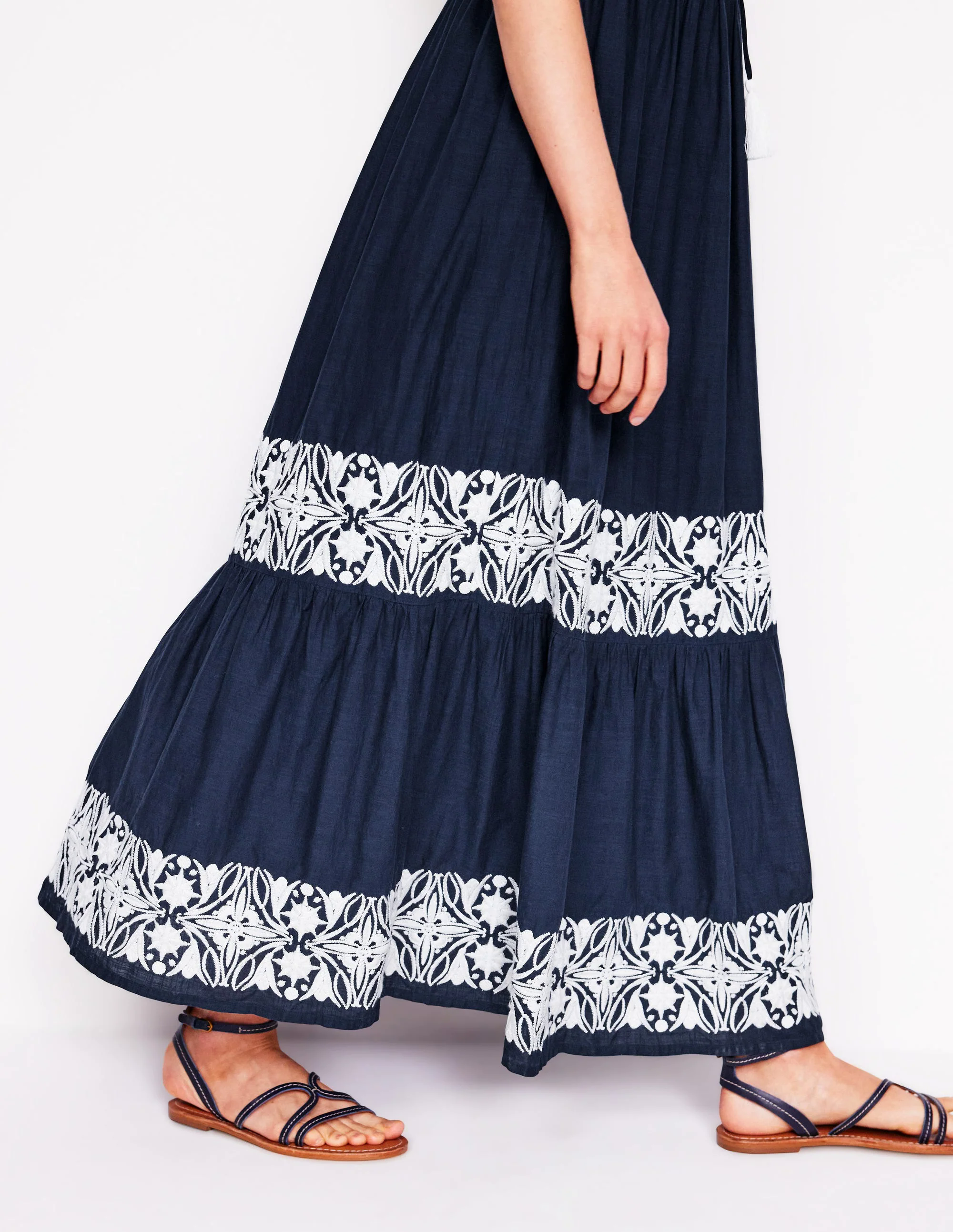 Tie Neck Tier Dress-Navy