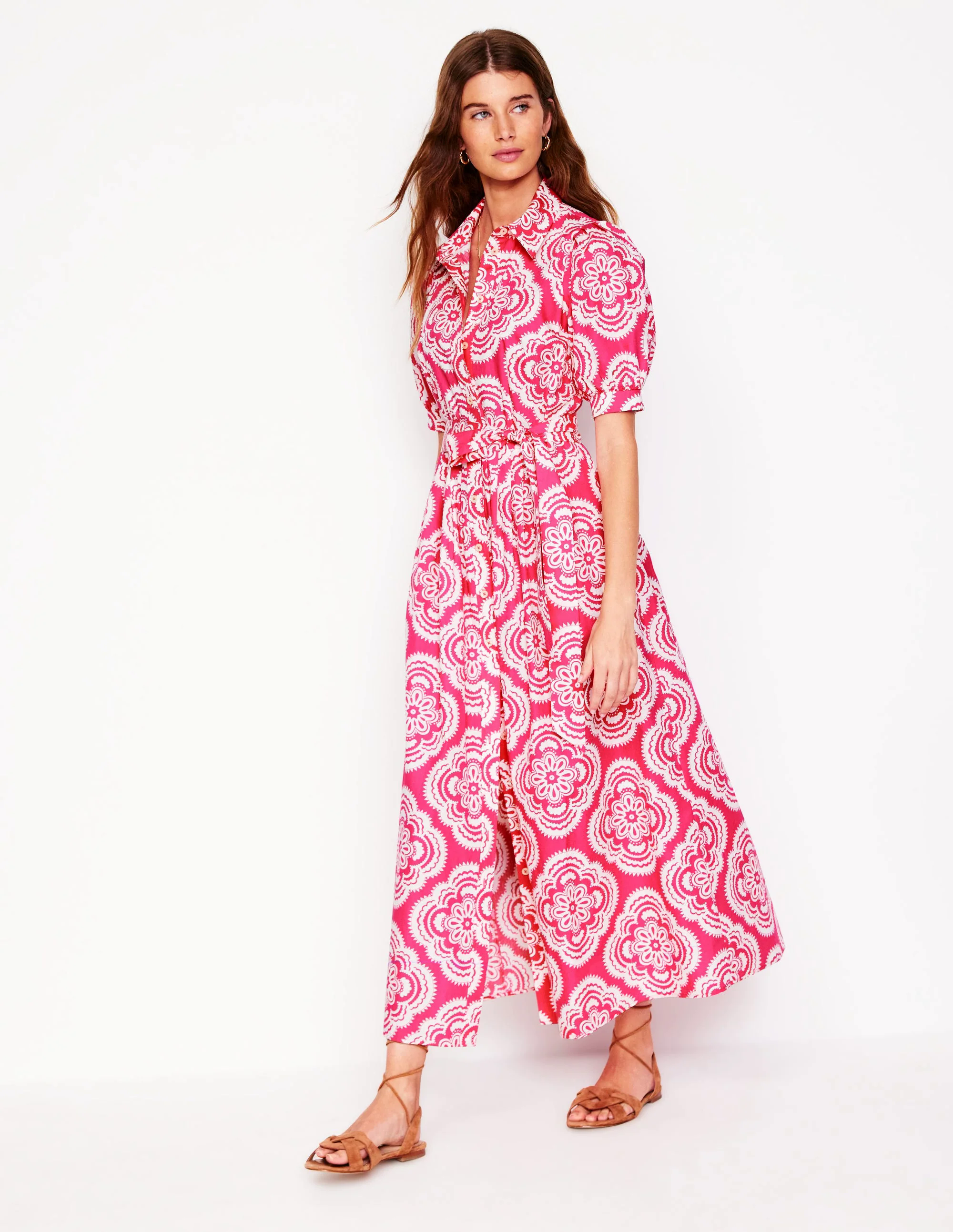 Alexa Maxi Shirt Dress-Pink Peony, Botanic Blush