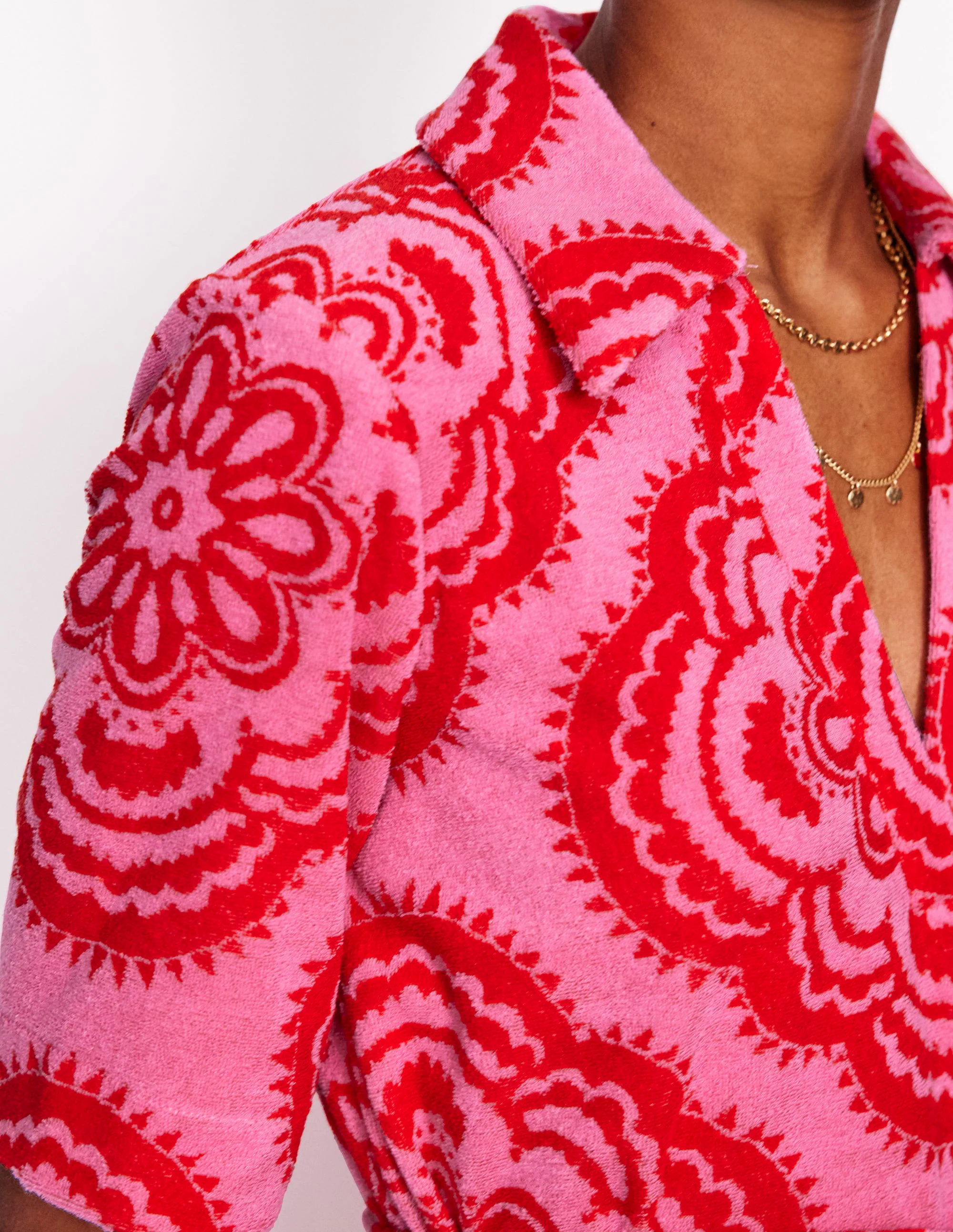 Collared Notch Towel Dress-Pink Rose, Botanic Blush