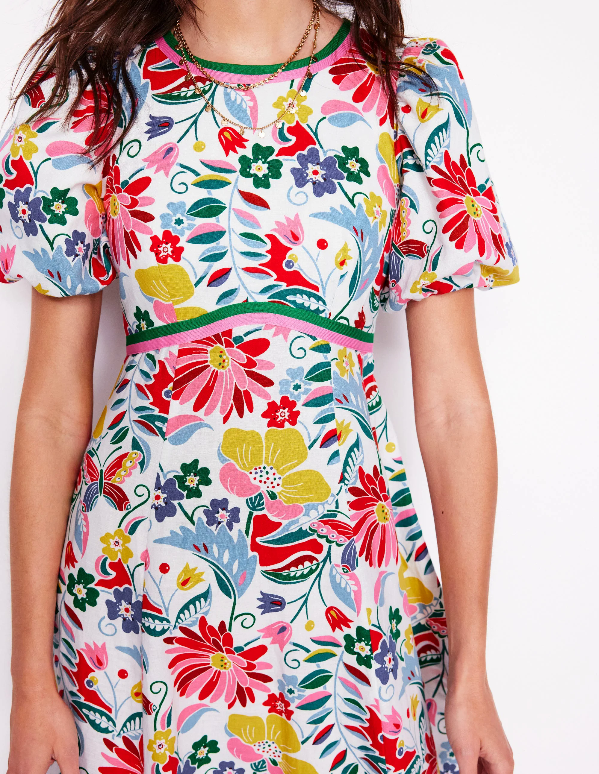 Empire Linen Tea Dress-Multi, Wildflower Trail