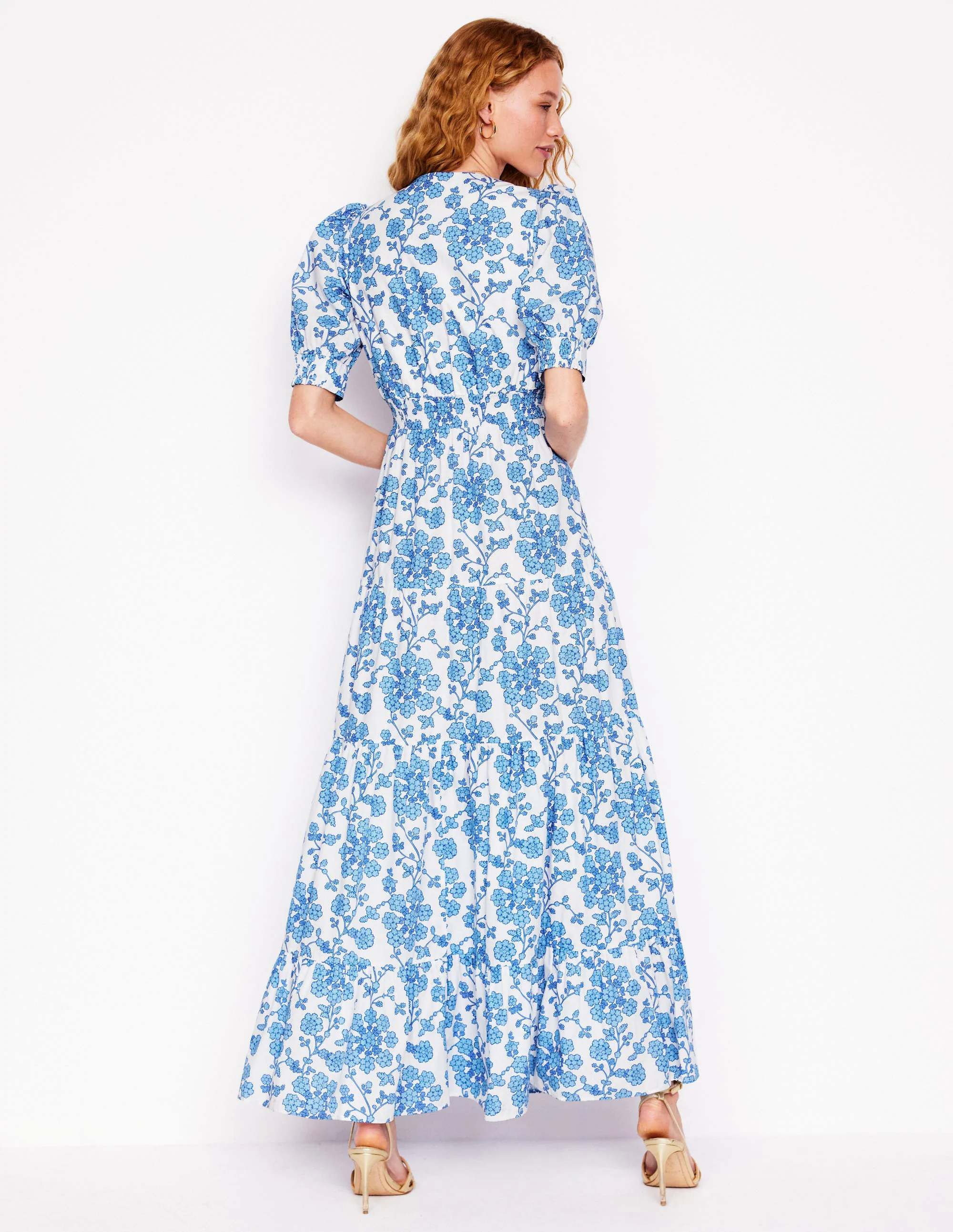 Bella Puff Sleeve Maxi Dress-Ivory, Trailing Yarrow