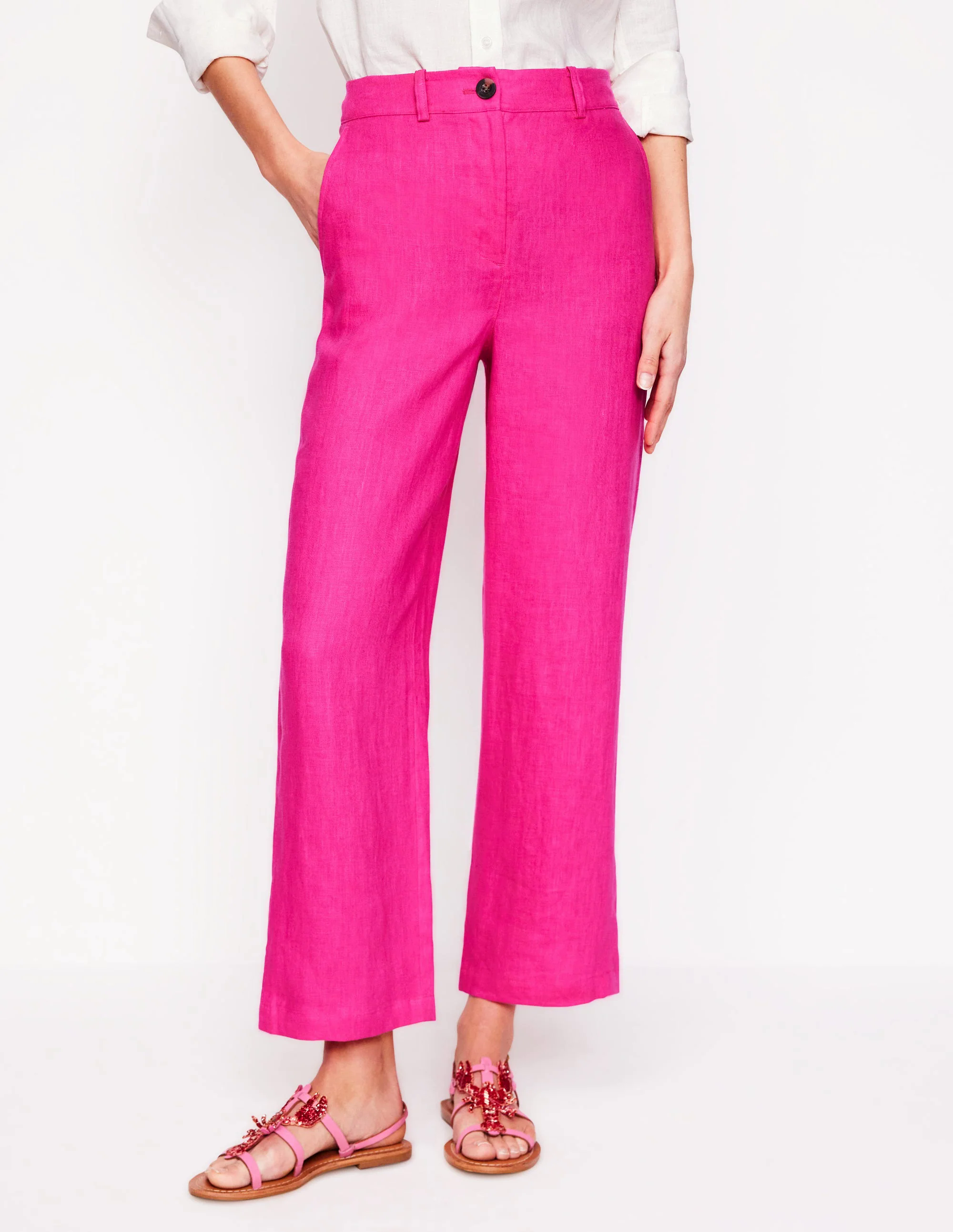 Westbourne Crop Linen Pants-Pink Peony