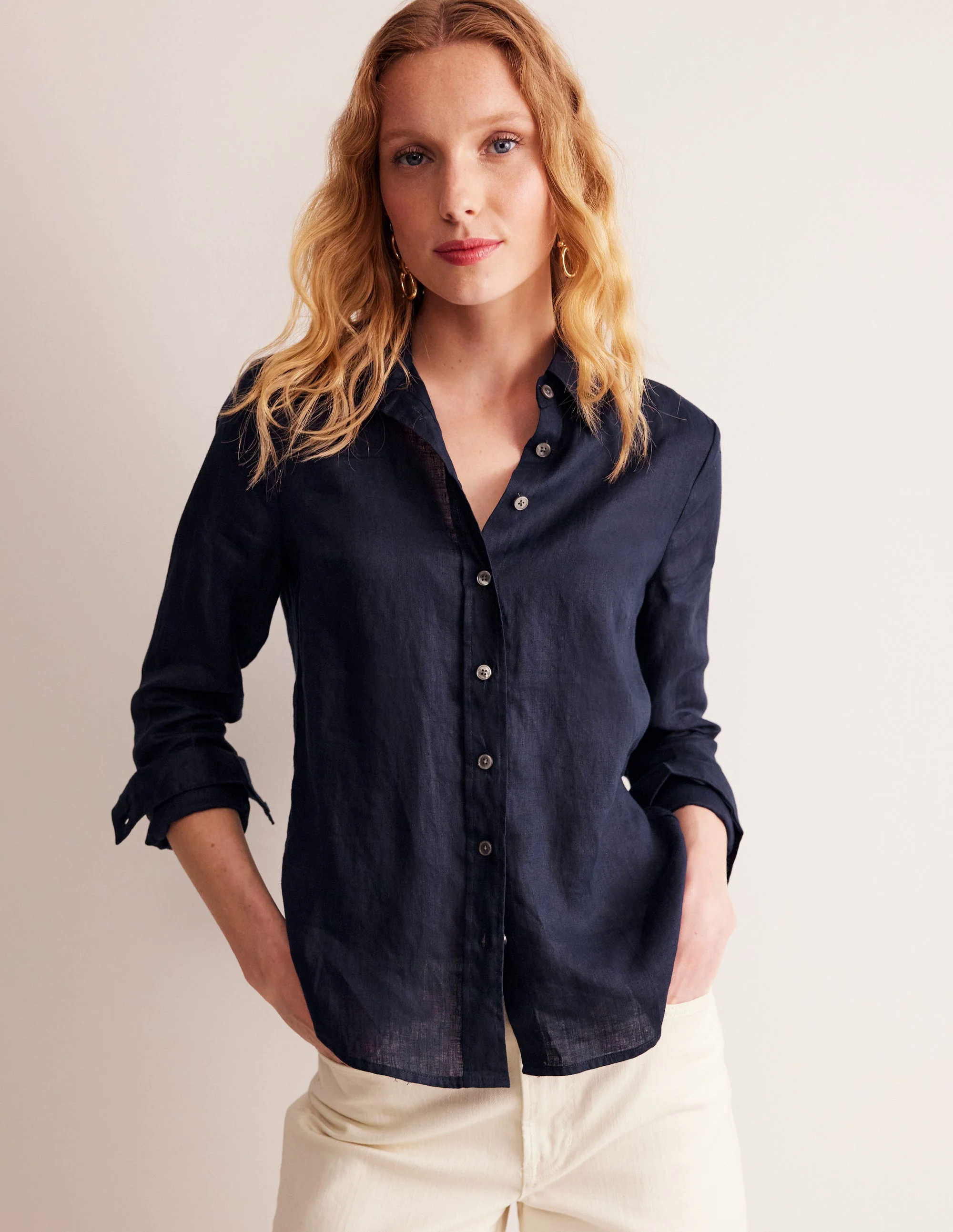 Sienna Linen Shirt-Navy