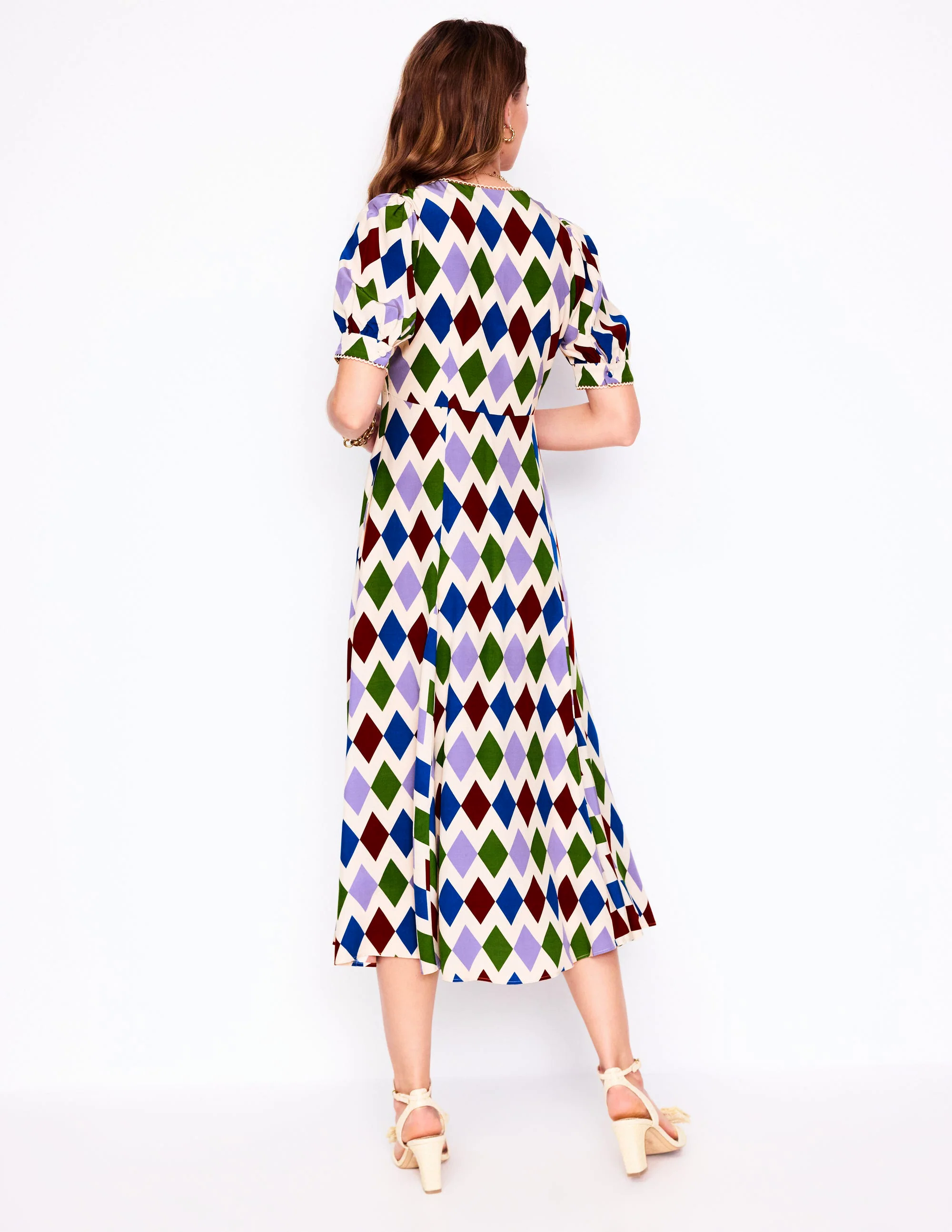 Rosie Godet Tea Dress-Multi, Diamond Stripe