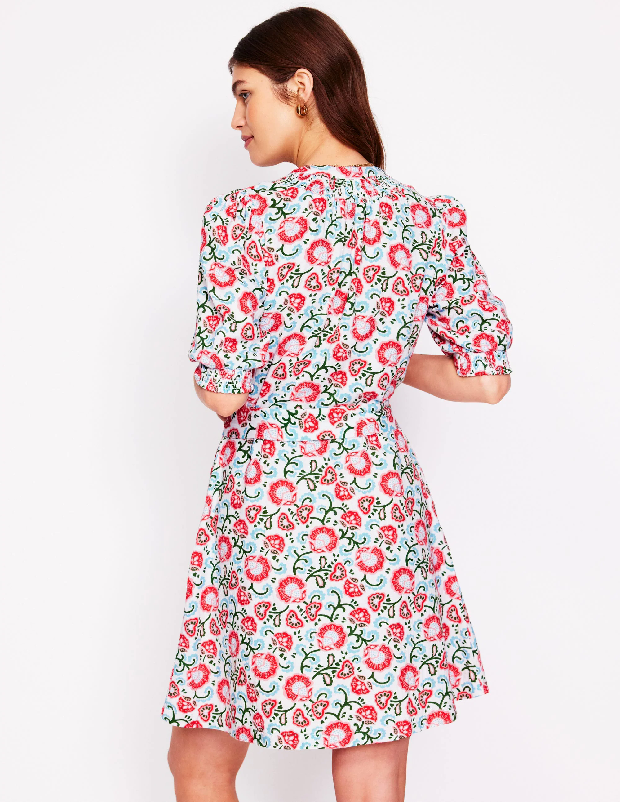 Ada Double Cloth Short Dress-Ivory, Garden Vine