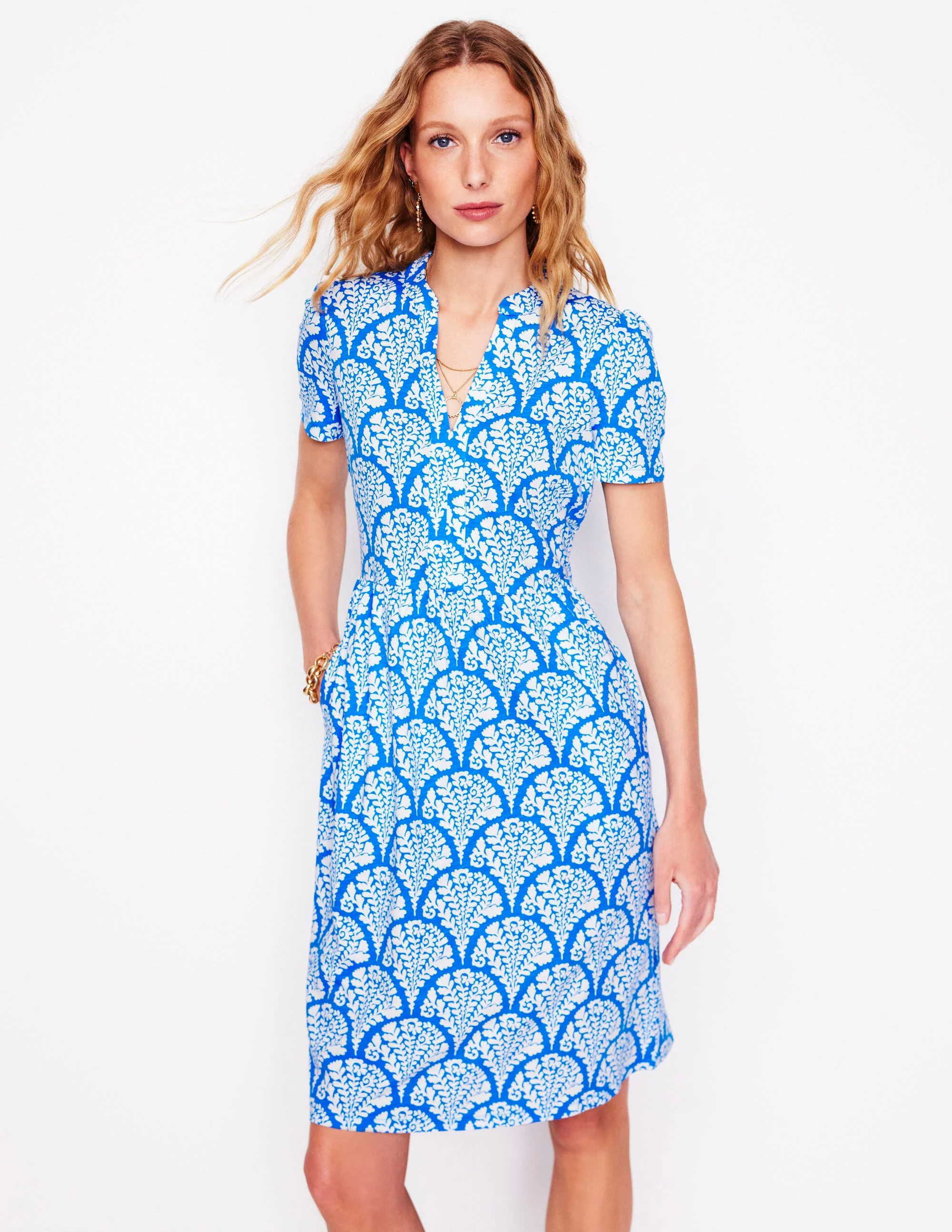 Naomi Short Sleeve Dress-Cerulean Blue, Blossomy